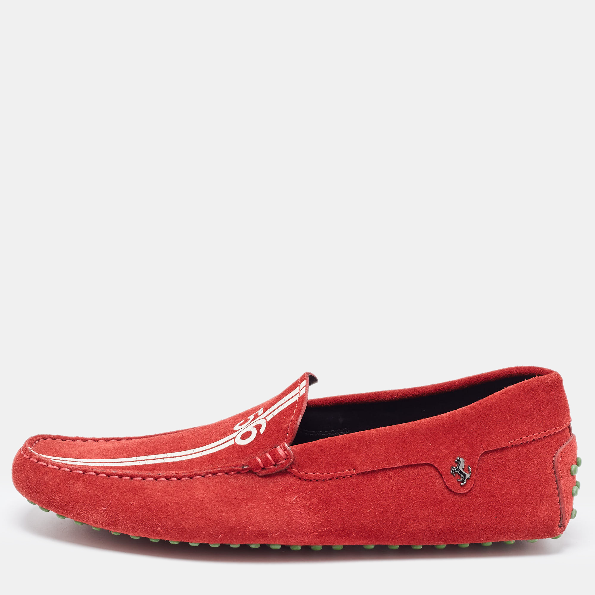 Tod's For Ferrari Red Suede Slip On Loafers Size 42