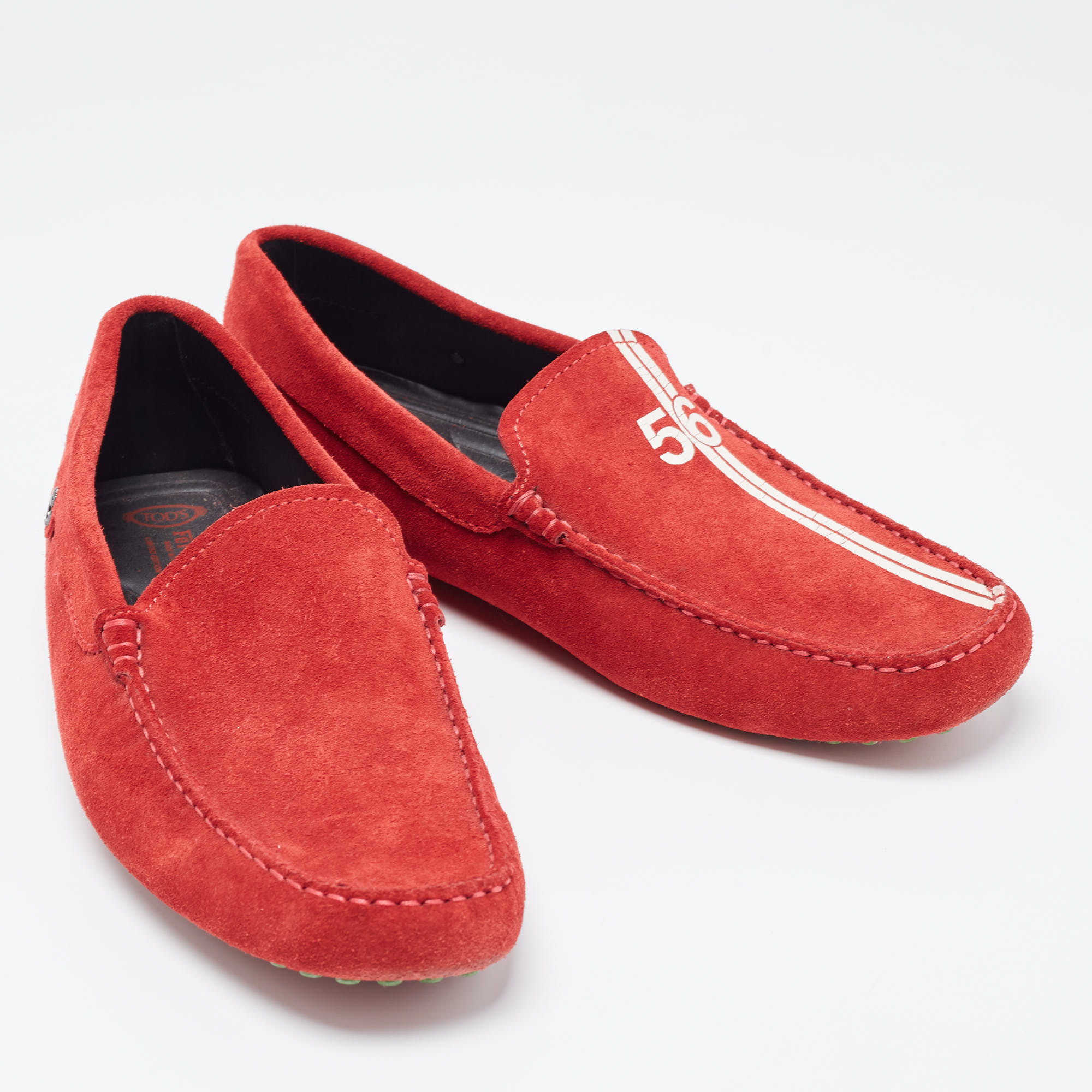 Tod's For Ferrari Red Suede Slip On Loafers Size 42