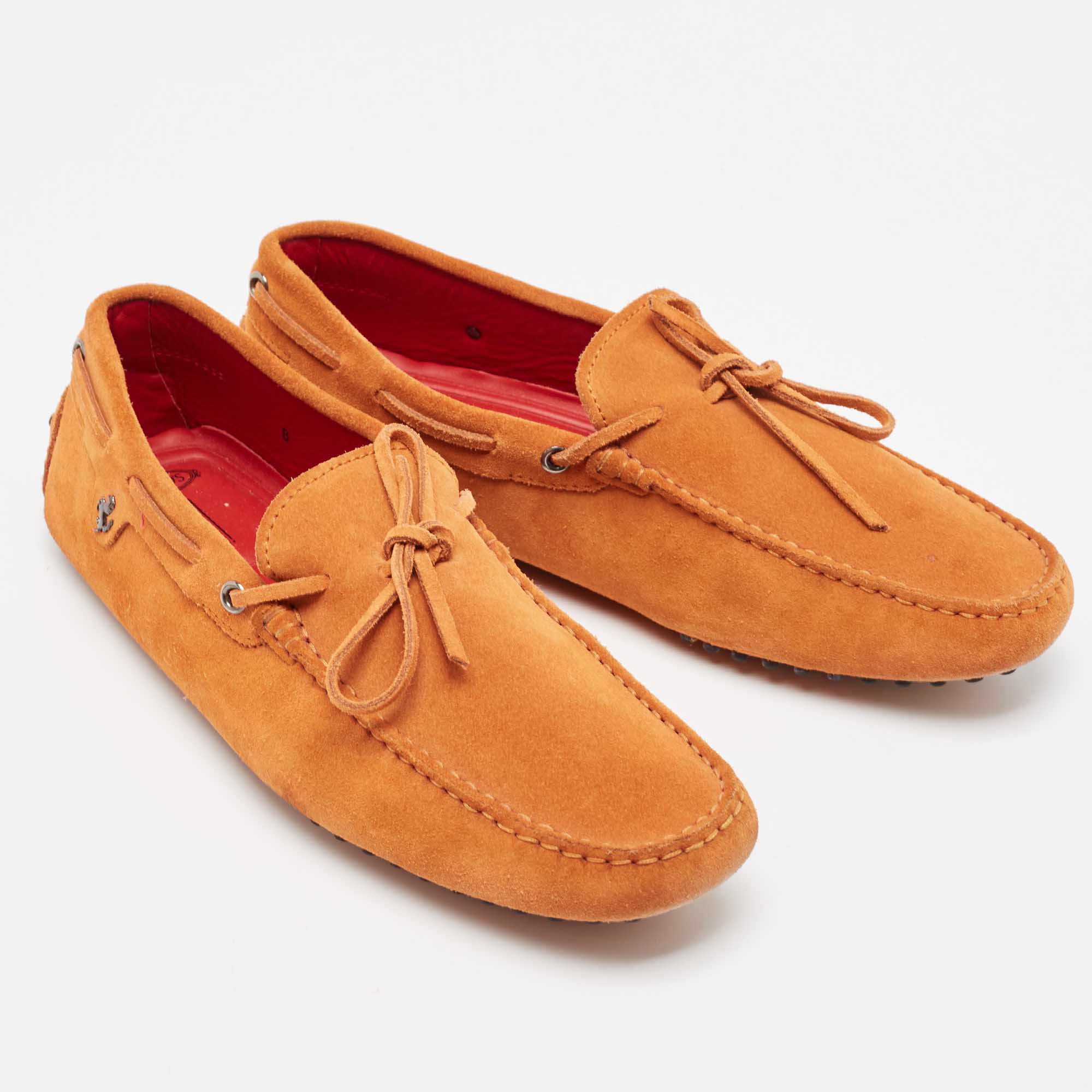 Tod's By Ferrari Orange Suede Leather Gommino Slip On Loafers Size 42