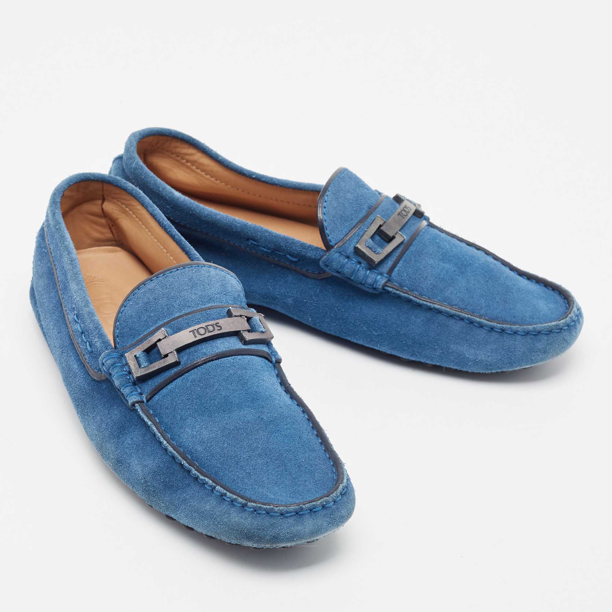 Tod's Blue Suede Buckle Slip On Loafers Size 40