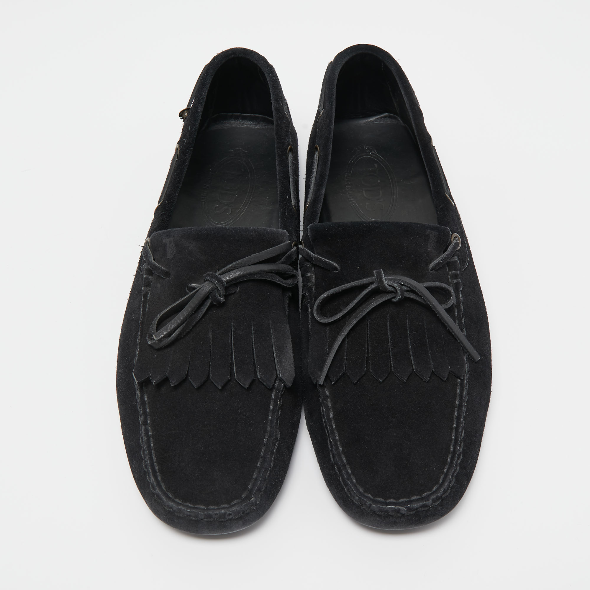 Tod's Black Suede Bow Fringe Loafers Size 43