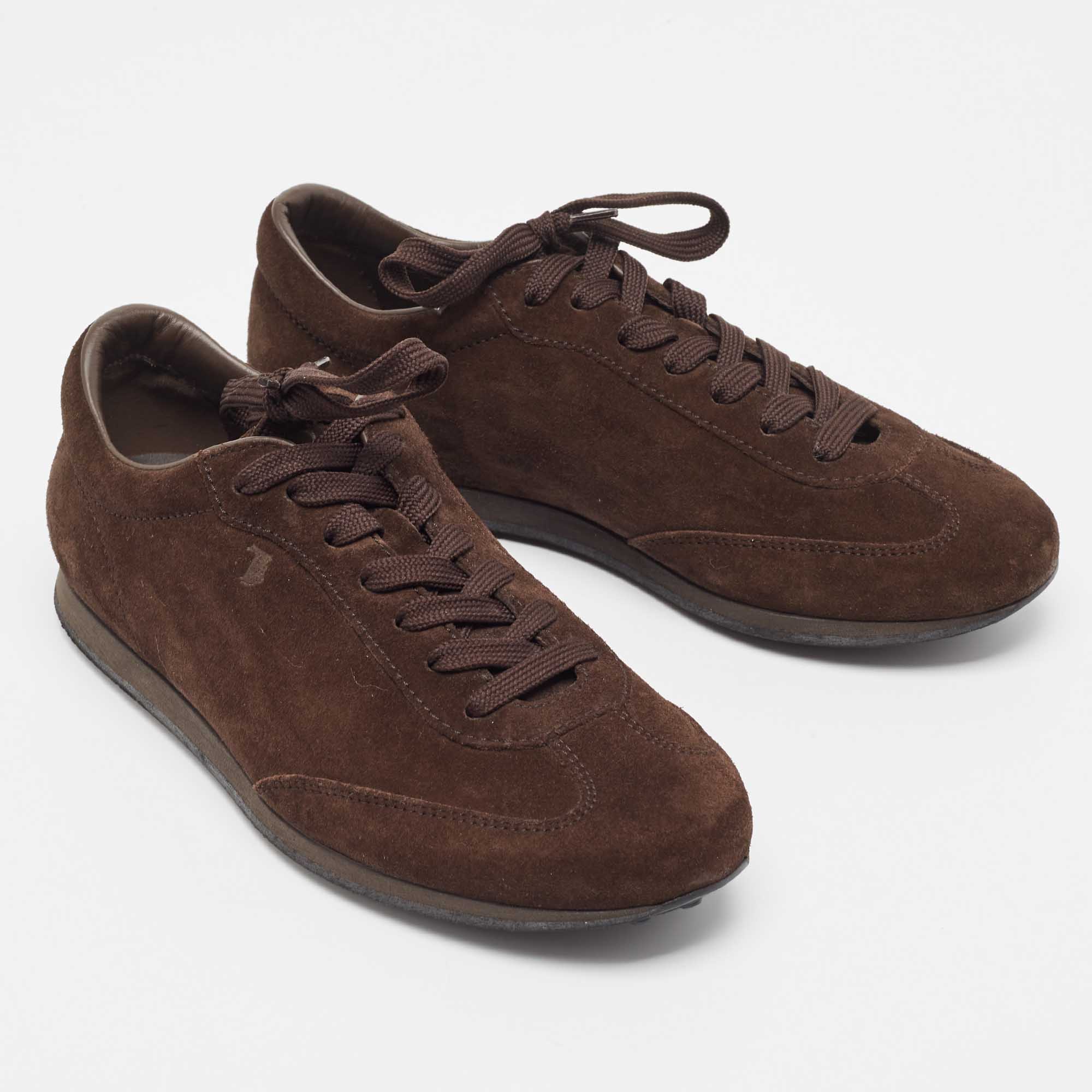 Tod's Brown Suede Lace Up Sneakers Size 39.5