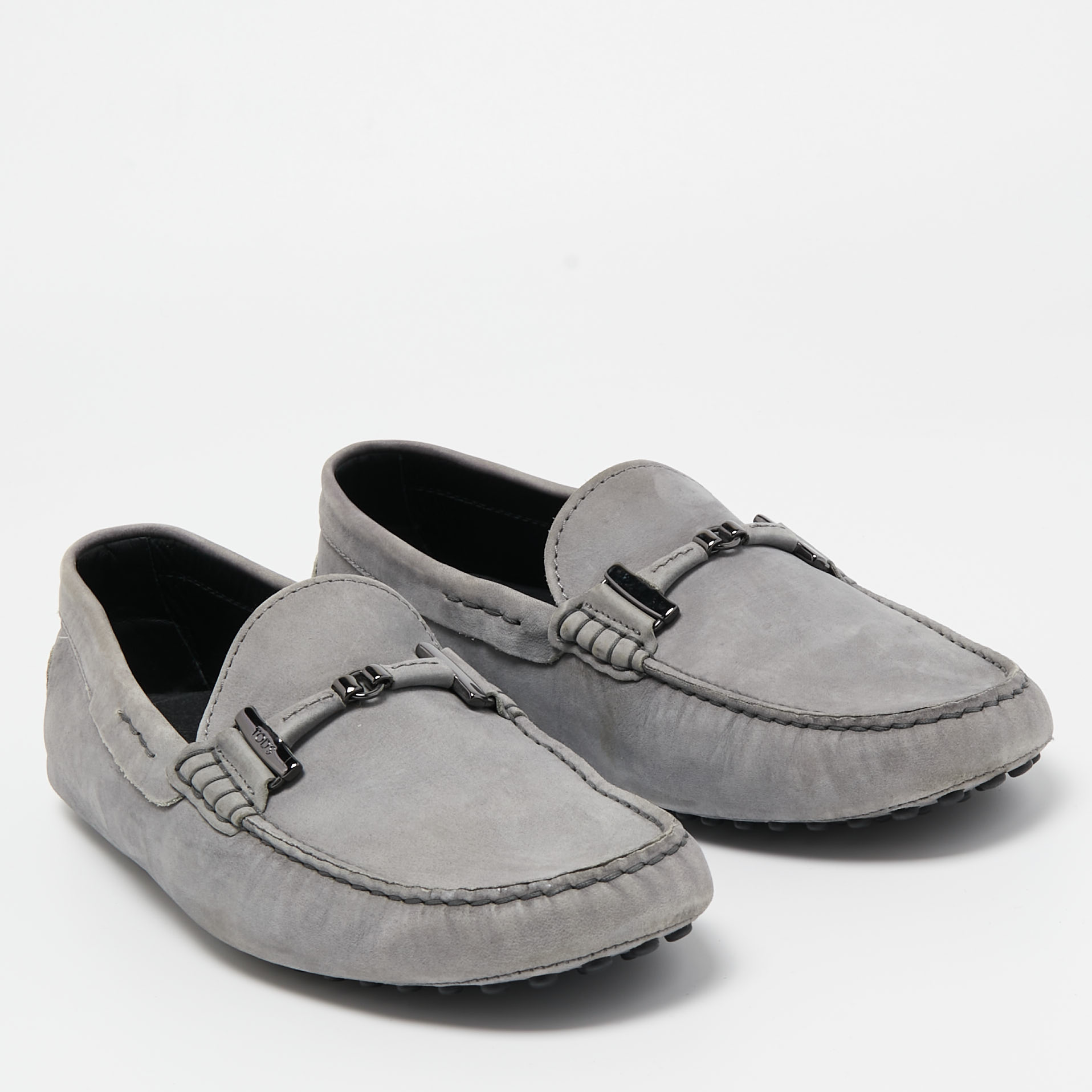 Tod's Grey Nubuck Leather Slip On Loafers Size 43