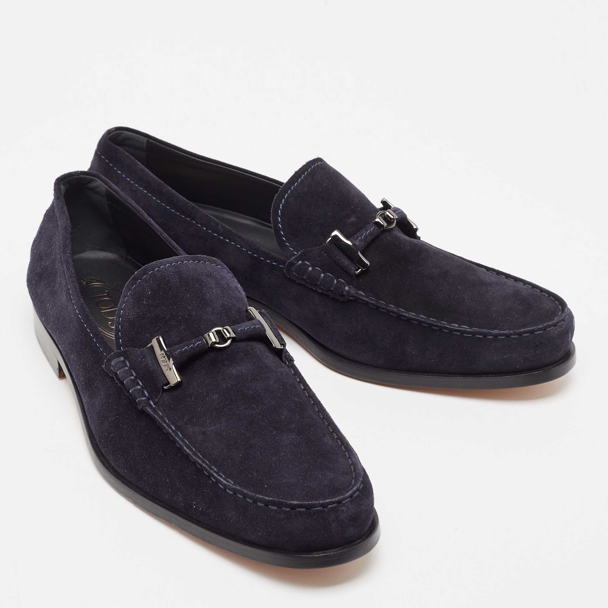 Tod's Navy Blue Suede Bit Slip On Loafers Size 44.5
