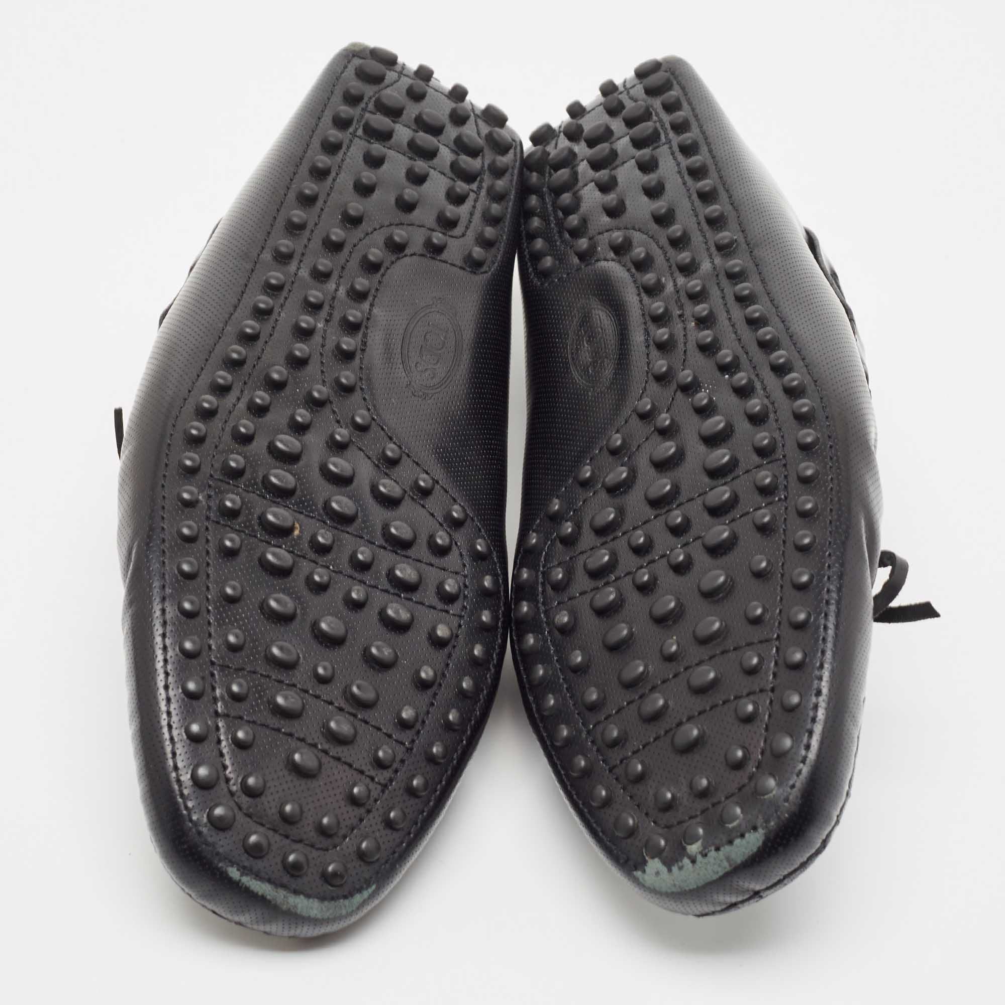 Tod's Black Perforated Leather Bow Loafers Size 43