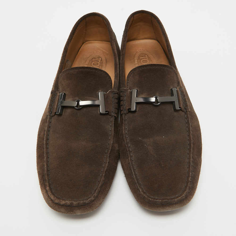 Tod's Brown Suede Double T Loafers Size 44.5