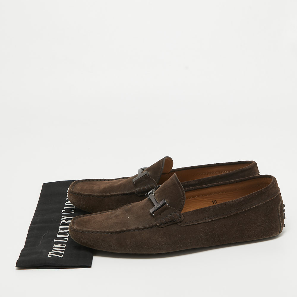 Tod's Brown Suede Double T Loafers Size 44.5