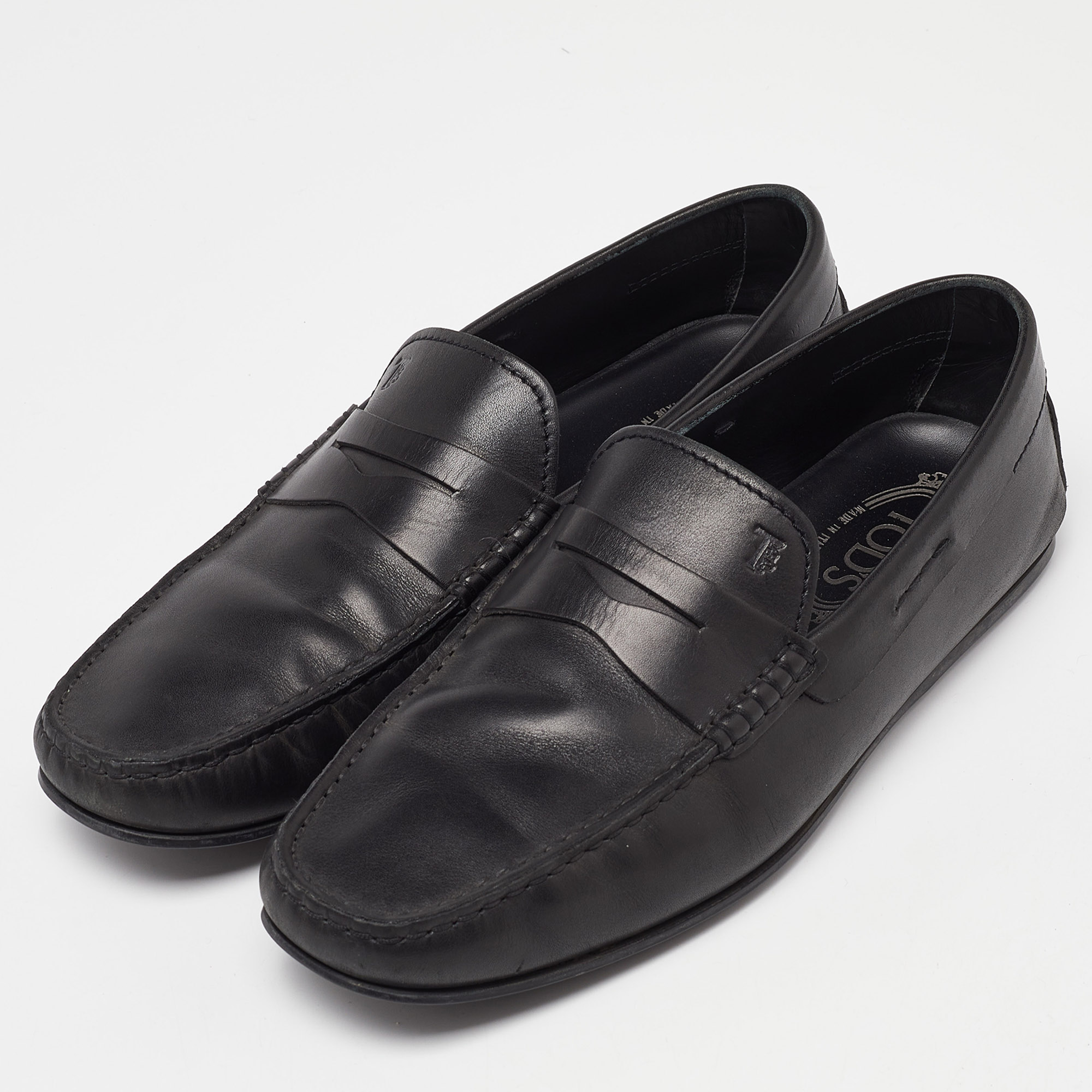 Tod's Black Leather Slip On Penny Loafers Size 41.5