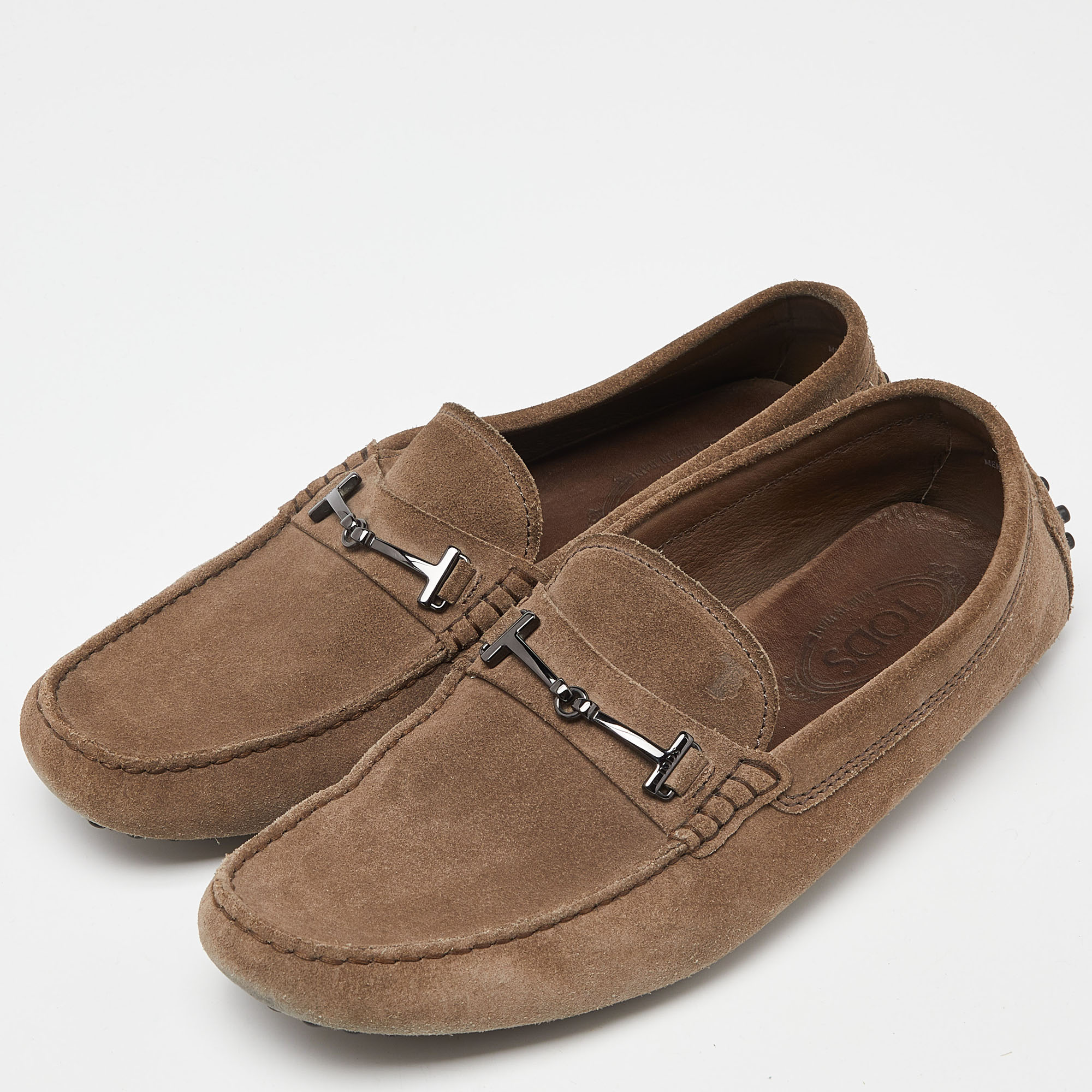 Tod's Brown Suede Buckle Detail Loafers Size 42.5