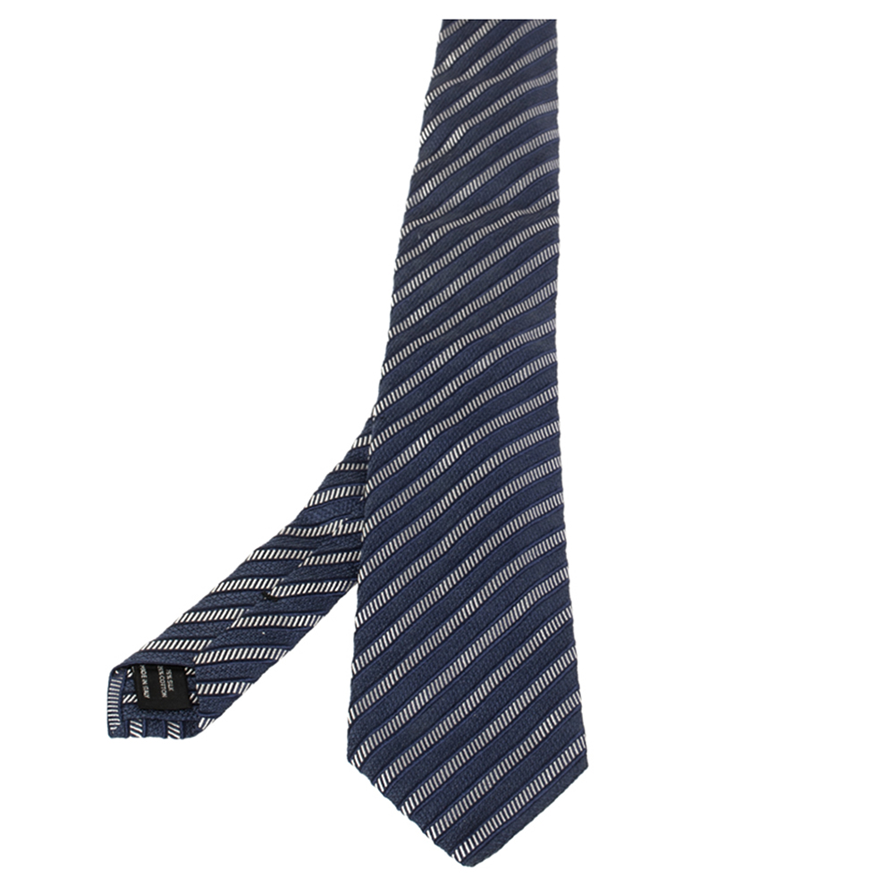Tom Ford Blue Striped Jacquard Silk Cotton Tie