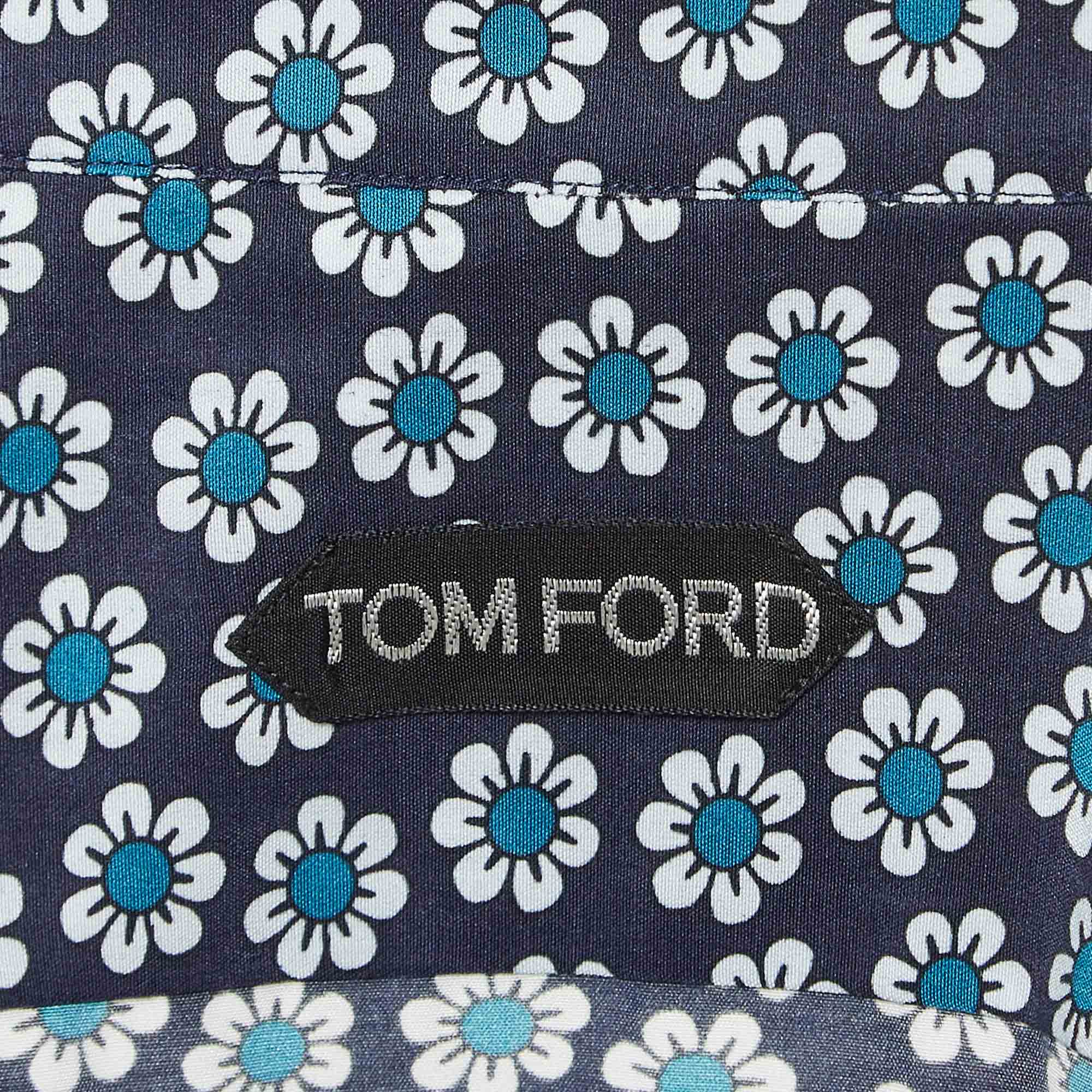 Tom Ford Blue Floral Print Poplin Shirt L