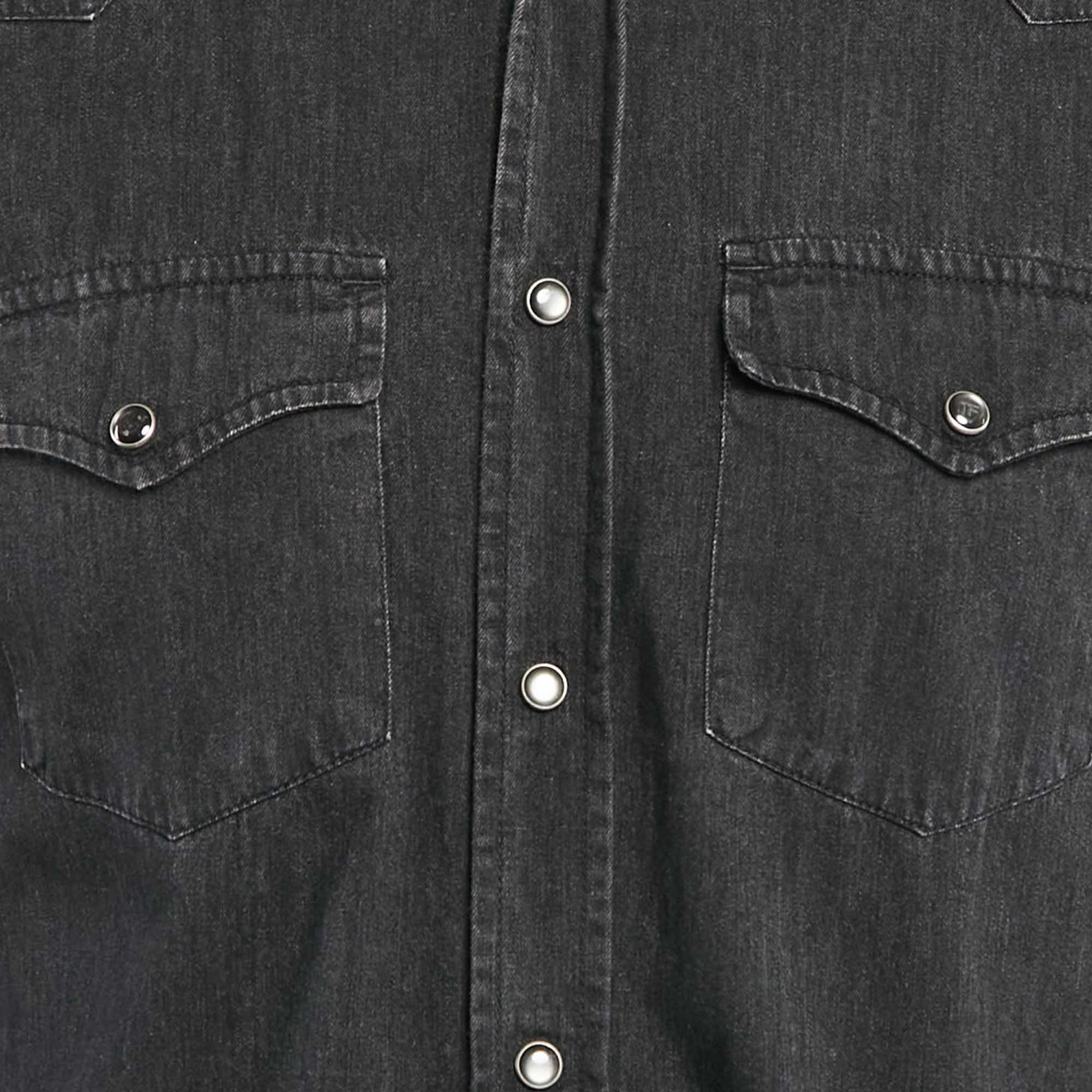 Tom Ford Black Faded Denim Button Front Shirt M