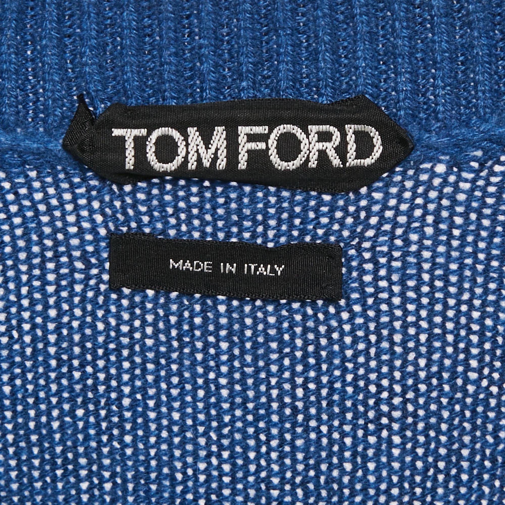 Tom Ford Navy Blue Cashmere Knit V-Neck Sweater XL