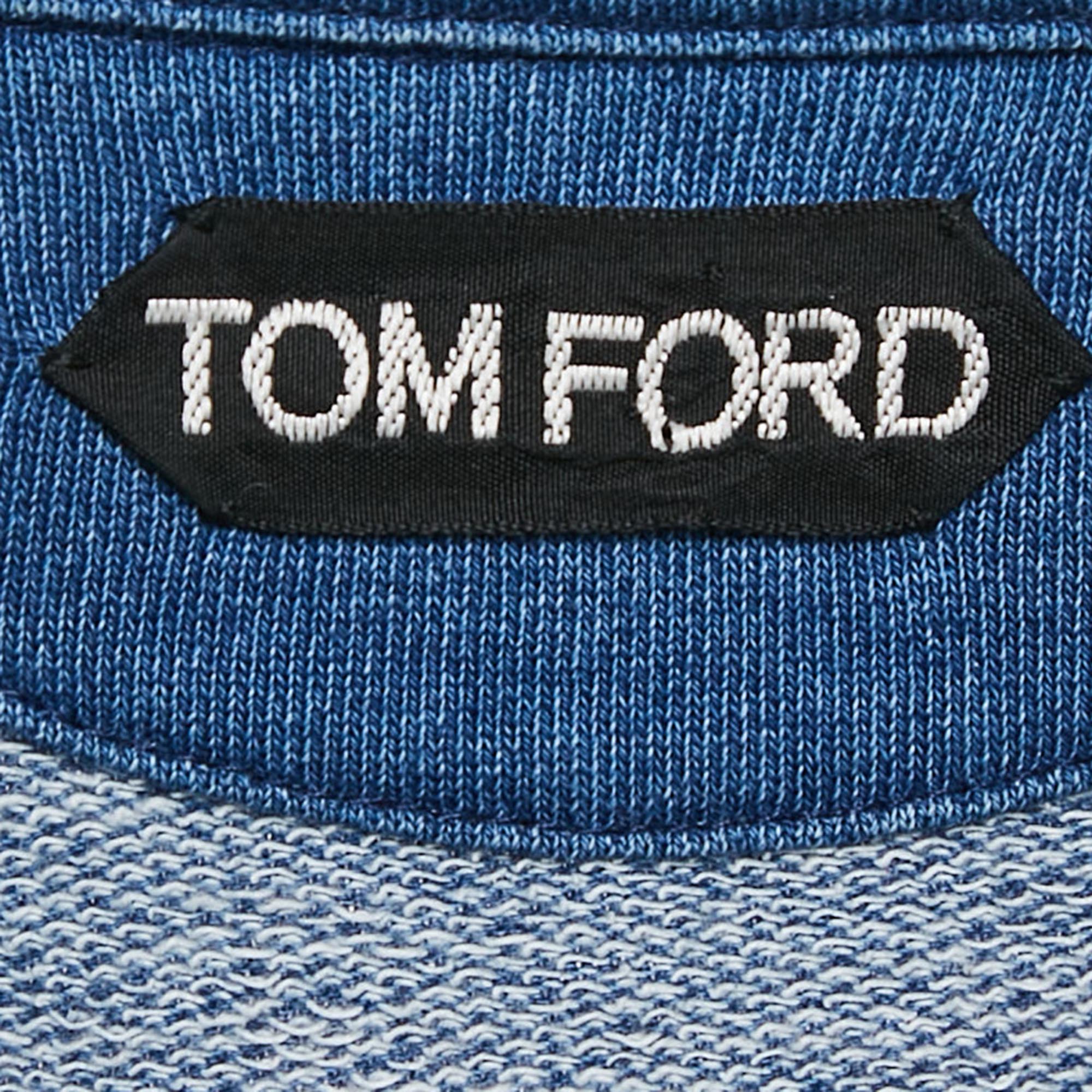 Tom Ford Blue Cotton Jersey Long Sleeve Polo T-Shirt XXL