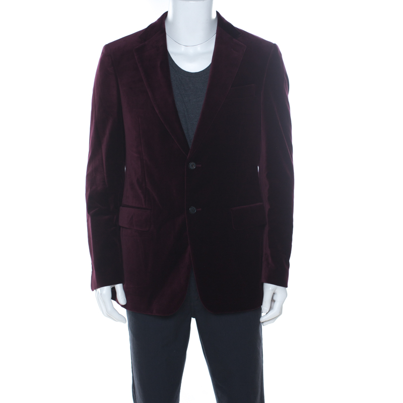 Image of Carolina Herrera Burgundy Velvet Classic Fit Blazer L