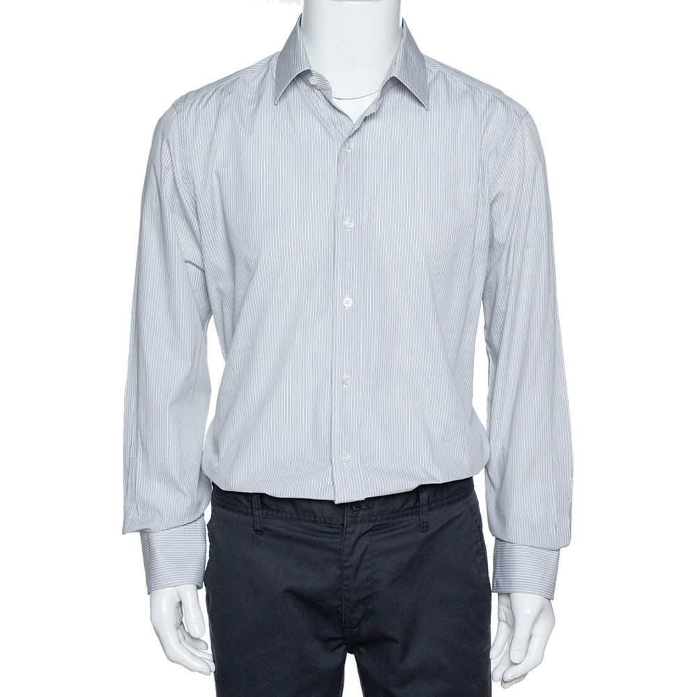 Tom Ford White & Black Pinstriped Cotton Long Sleeve Shirt XXL
