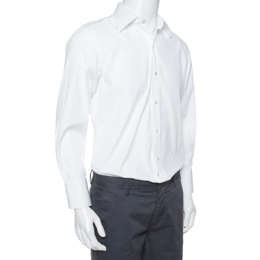 Tom Ford White Cotton Piquet Plastron Shirt L
