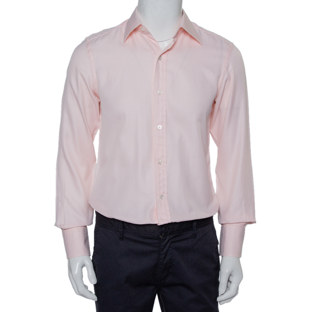 Tom Ford Pink Patterned Cotton Button Front Shirt M