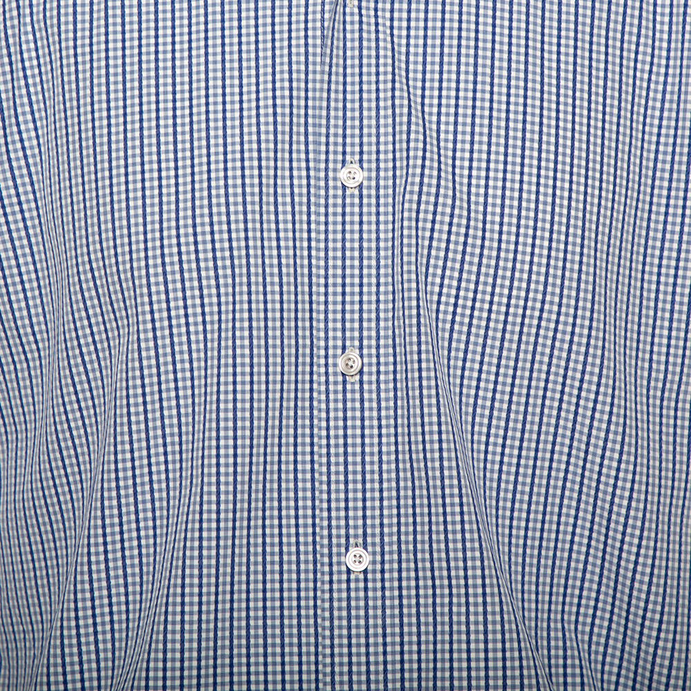 Tom Ford White & Navy Blue Patterned Cotton Button Front Shirt XL