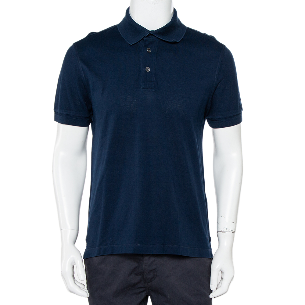 Tom Ford Navy Blue Cotton Knit Polo T-Shirt XL