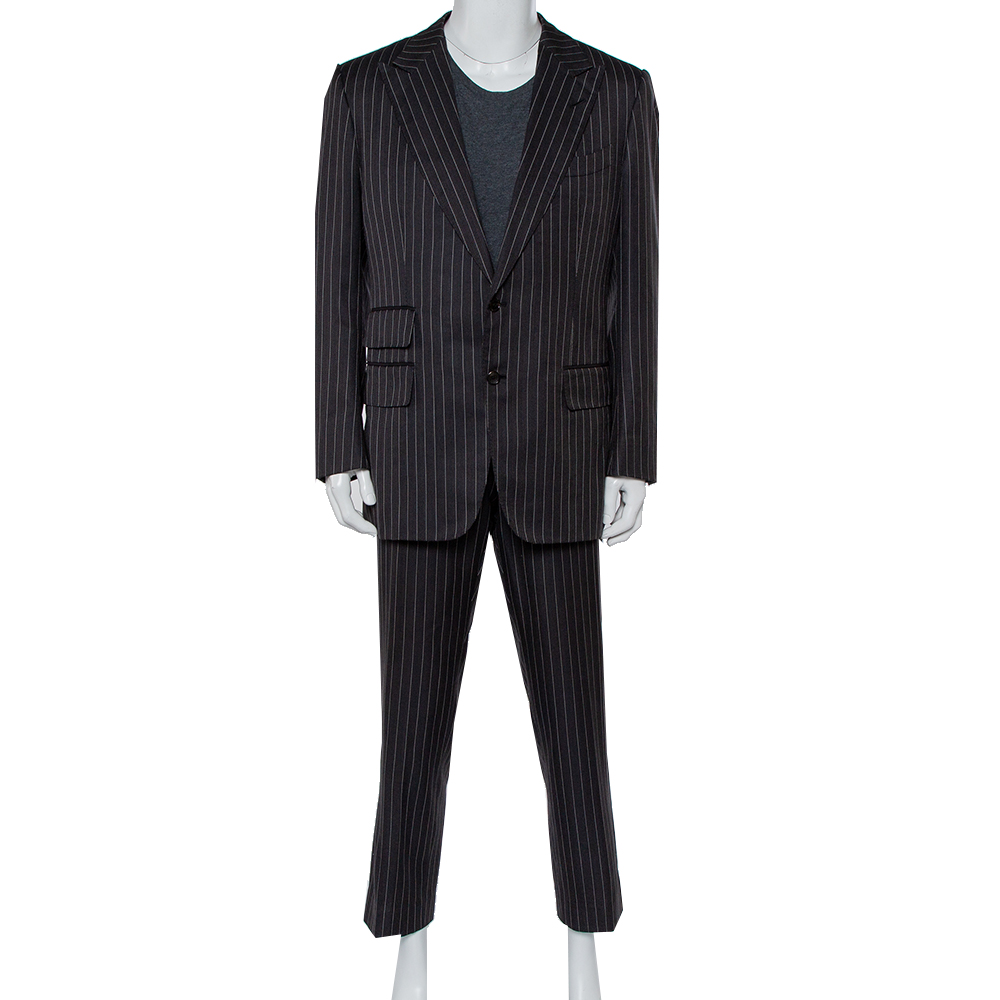 Tom Ford Black Striped Wool & Silk Suit XXL
