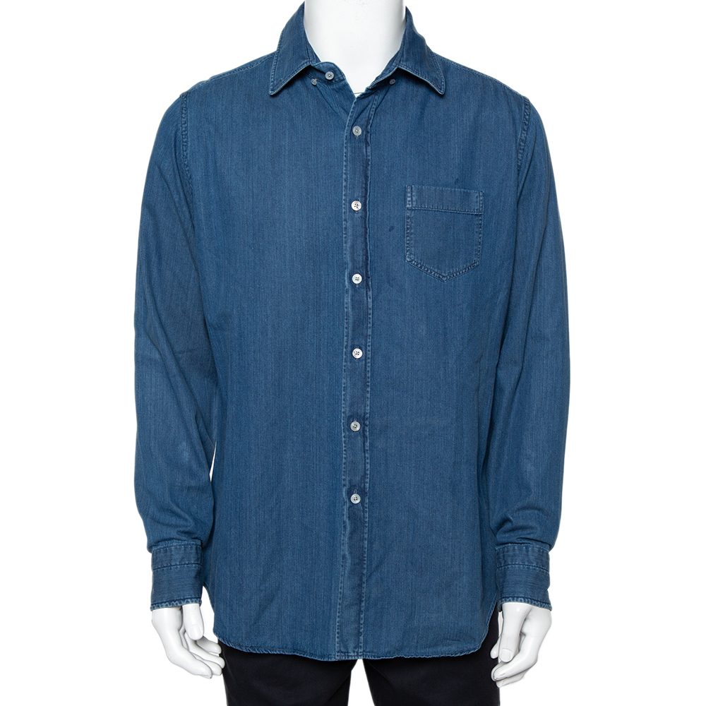 Tom ford blue lightweight denim button front shirt xxl