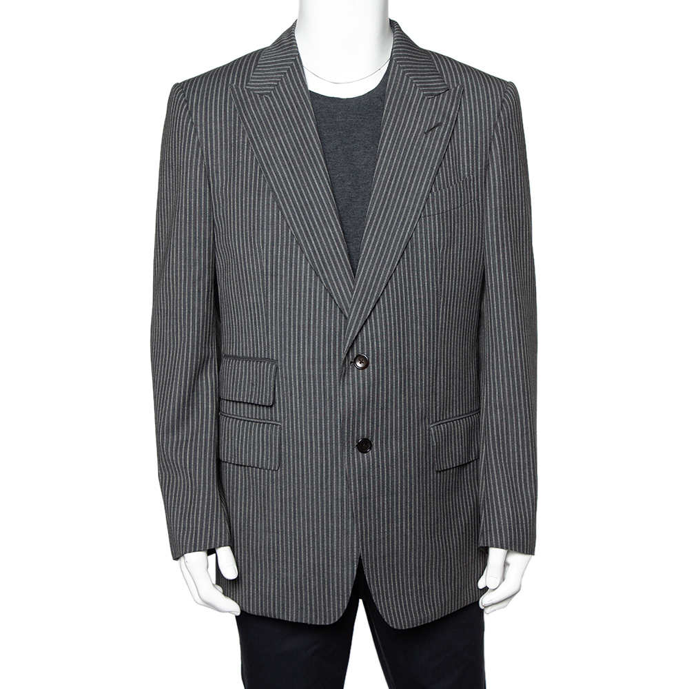Tom Ford Grey Striped Wool Button Front Blazer XXL