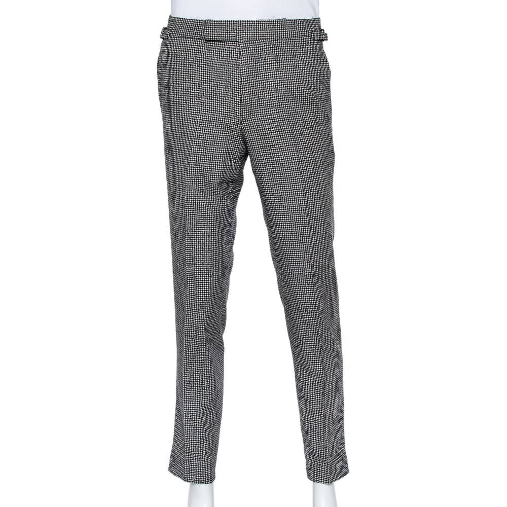 Tom Ford Monochrome Wool Pied de Poule O'Connor Trousers M