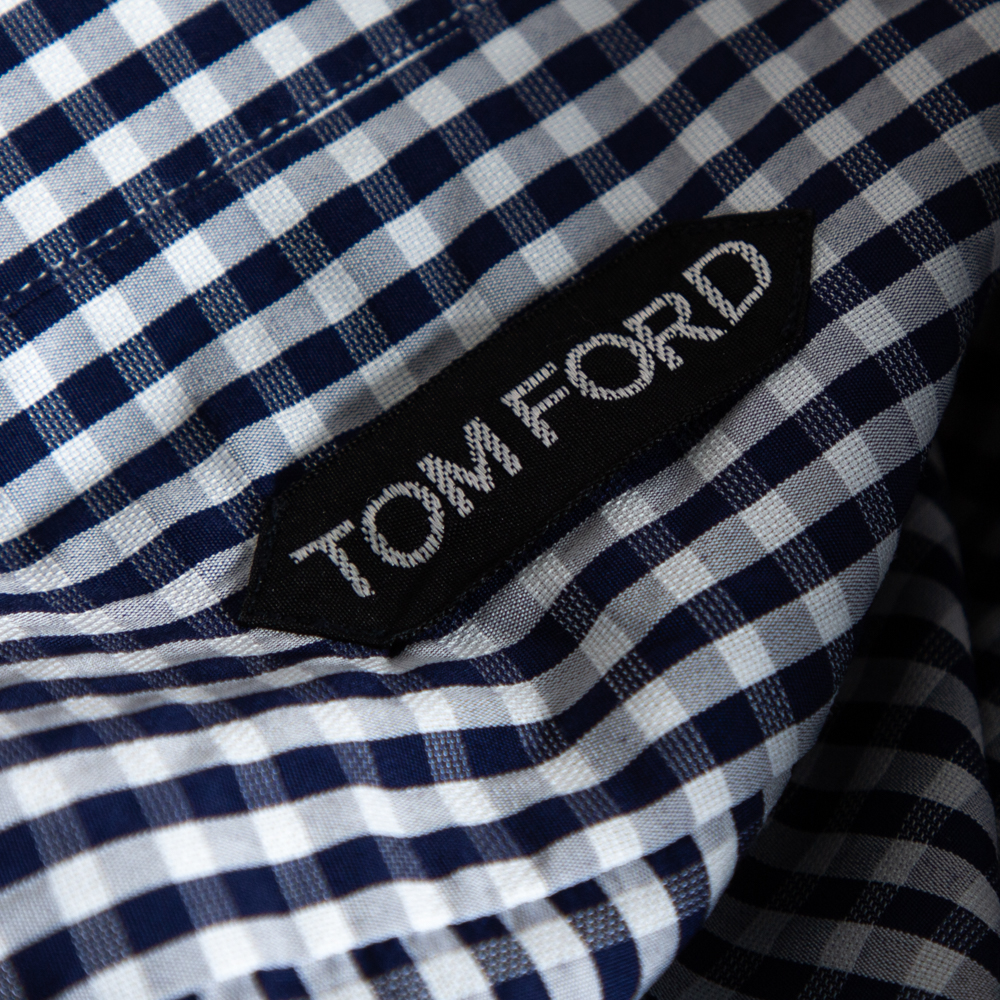 Tom Ford Blue Gingham Check Cotton Shirt XXXL