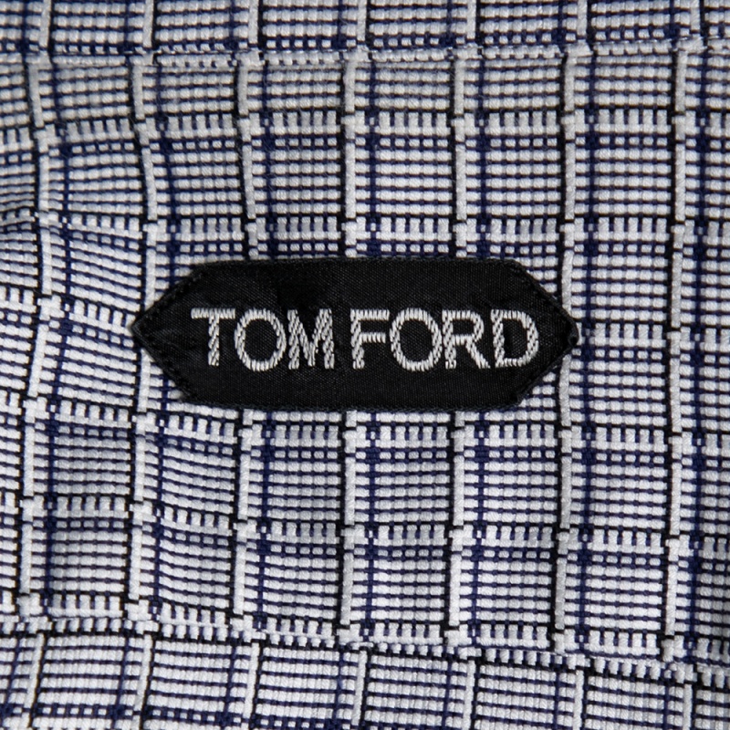 Tom Ford Navy Blue Patterned Cotton Button Front Shirt XL