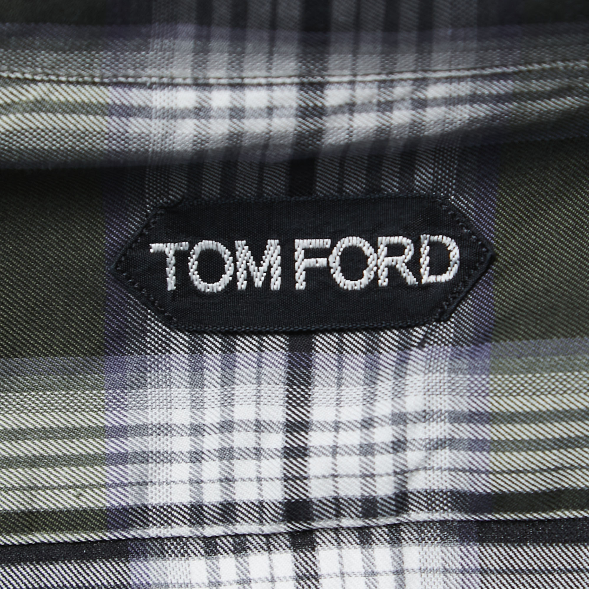 Tom Ford Grey Plaid Cotton Button Front Shirt XL