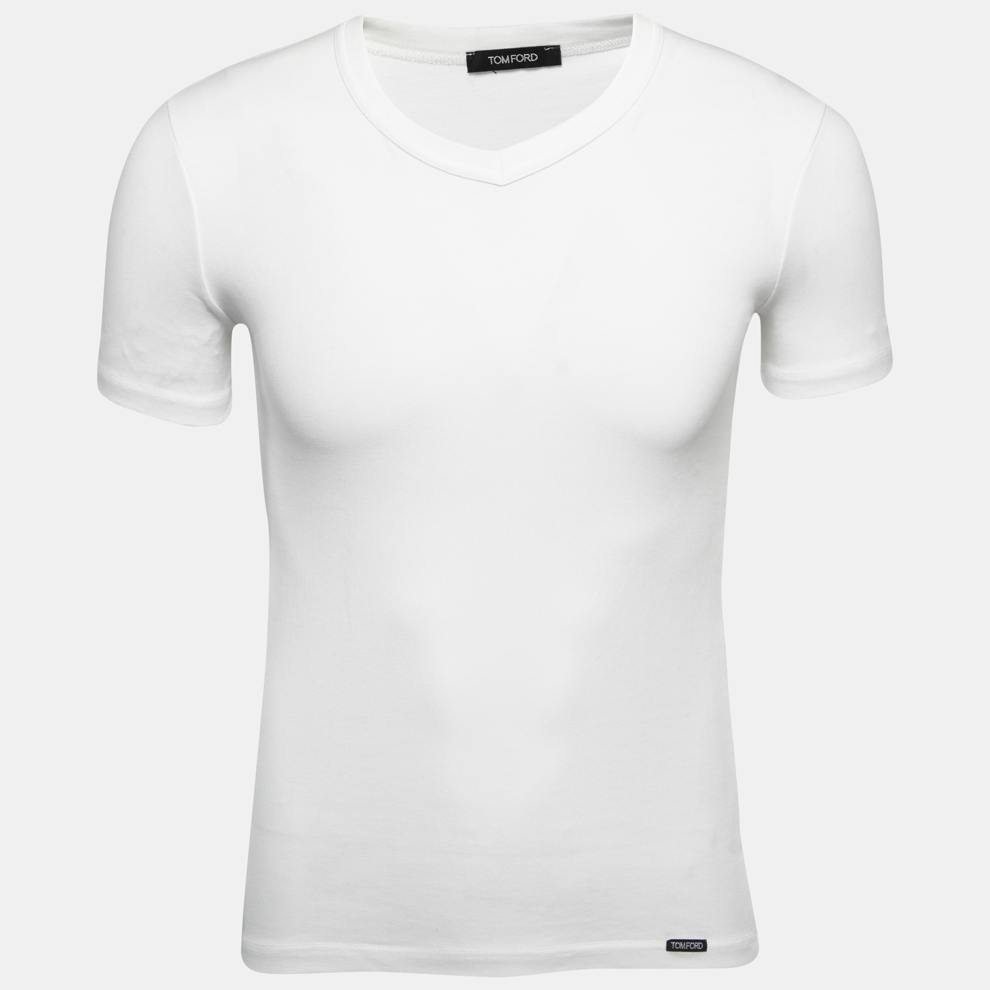 Tom Ford White Cotton V-Neck Short Sleeve T-Shirt S