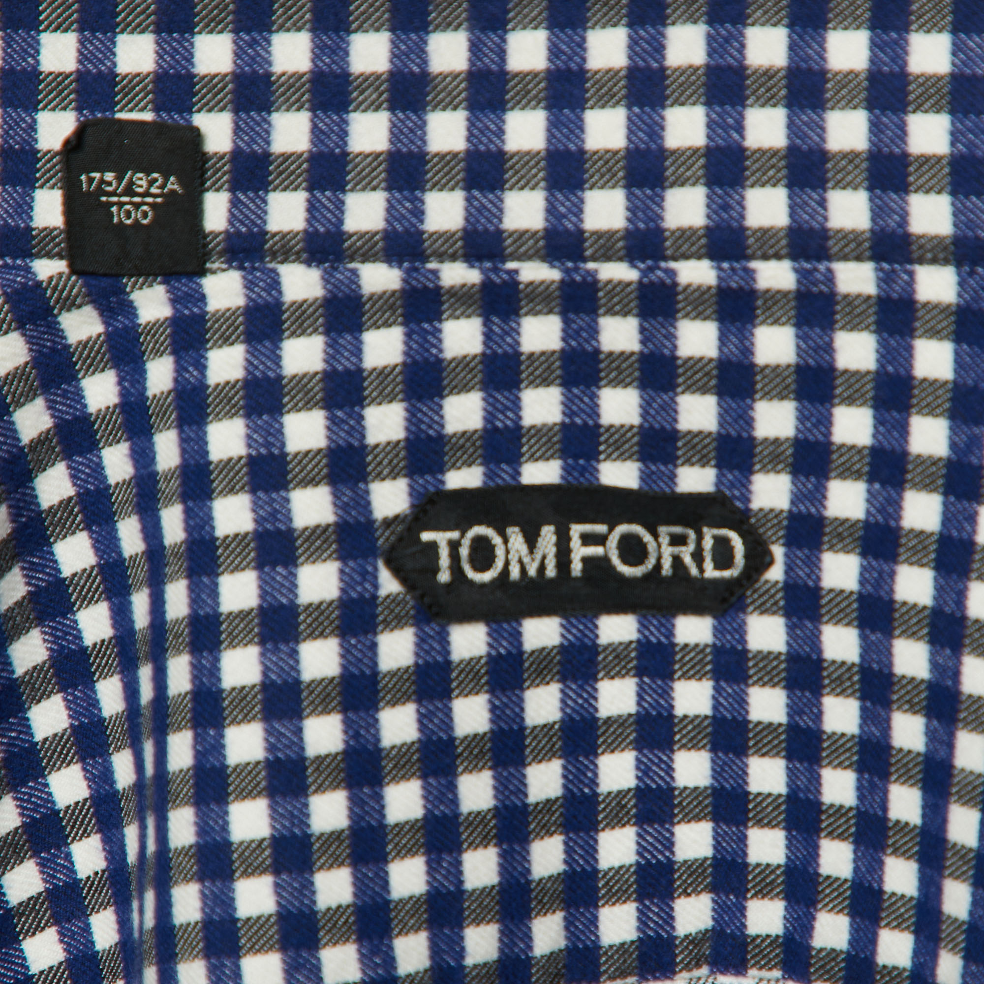 Tom Ford Navy Blue Checkered Cotton Button Front Shirt M