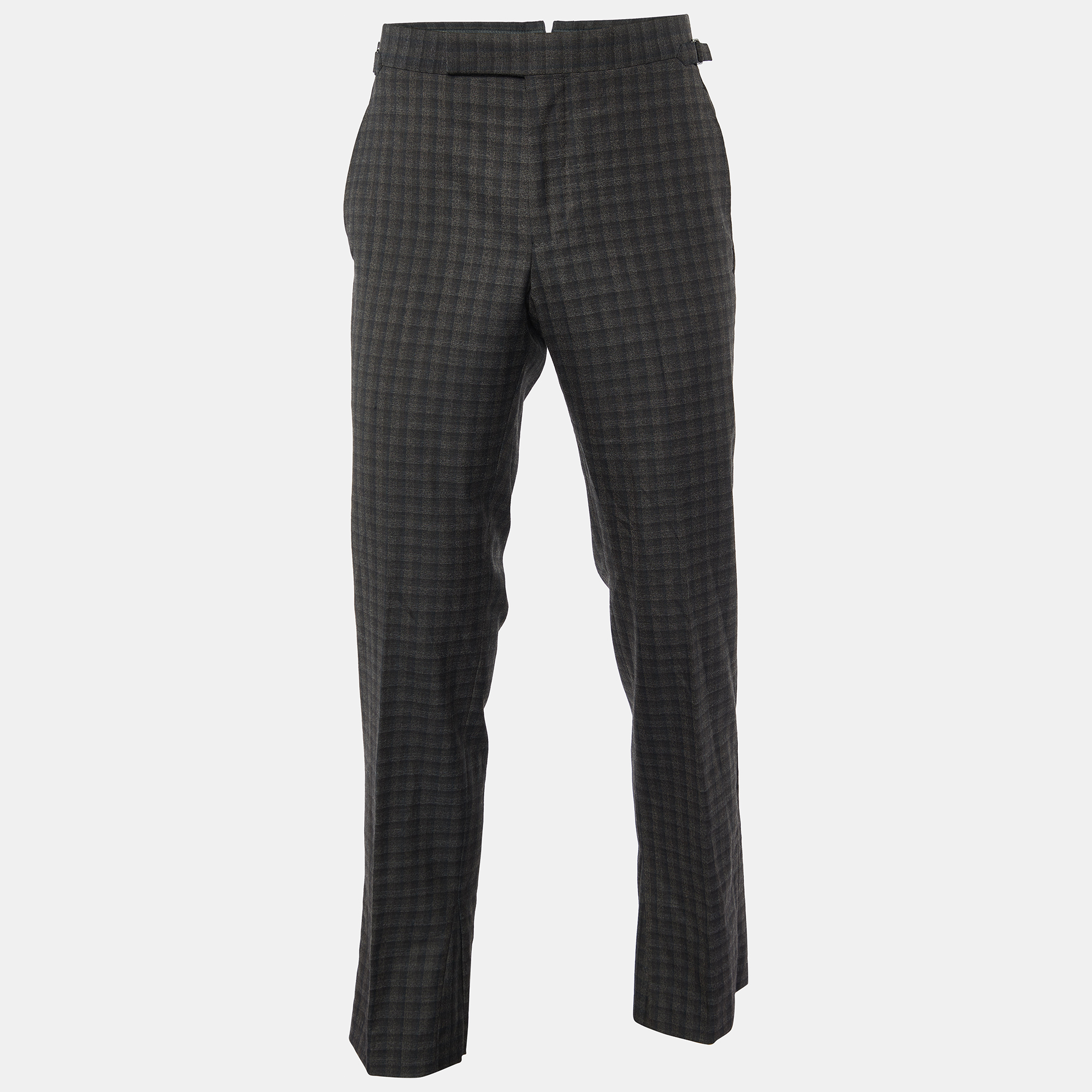 Tom Ford Dark Brown Checked Wool Regular Fit Tailored Trousers M