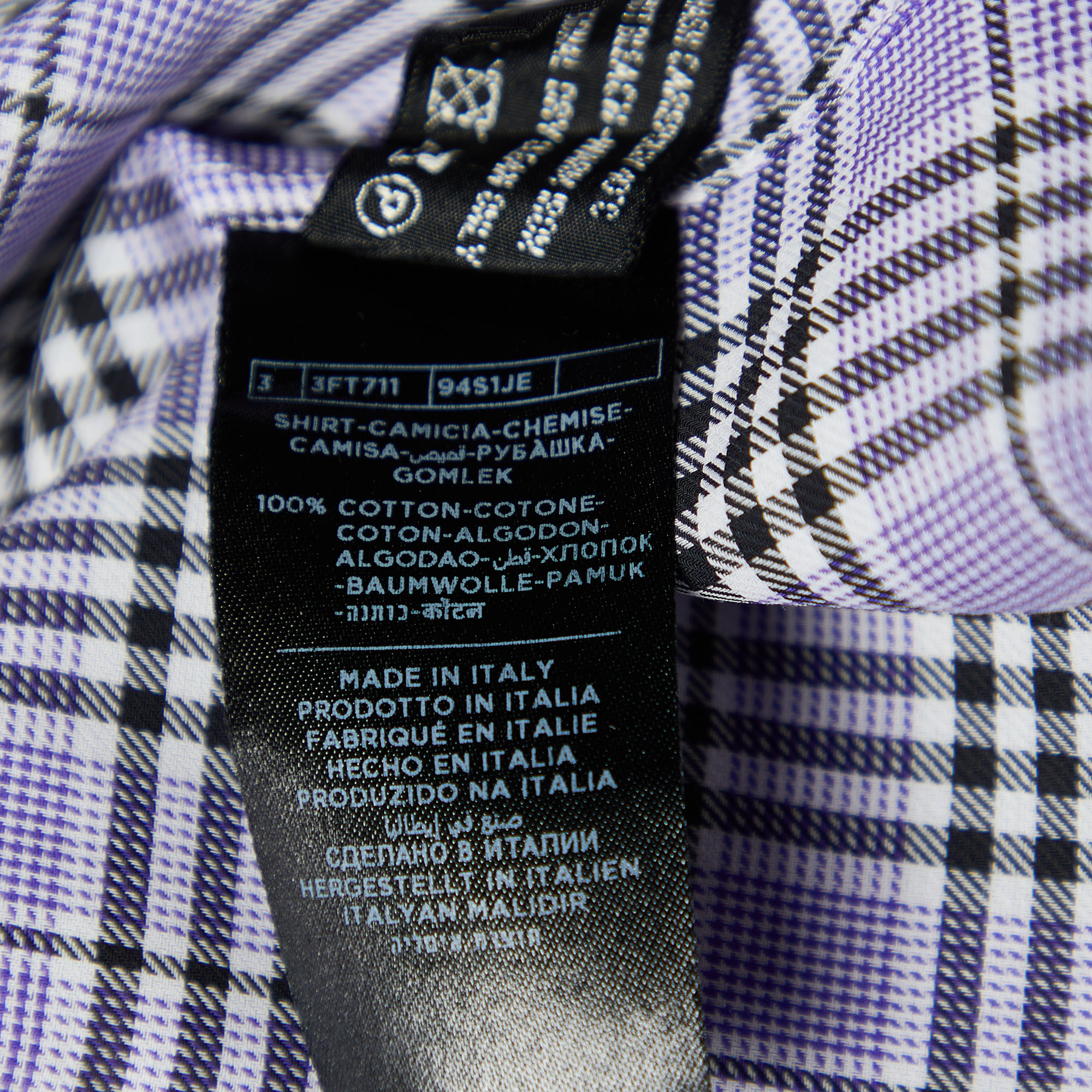 Tom Ford Purple Plaid Checked Cotton Long Sleeve Shirt M