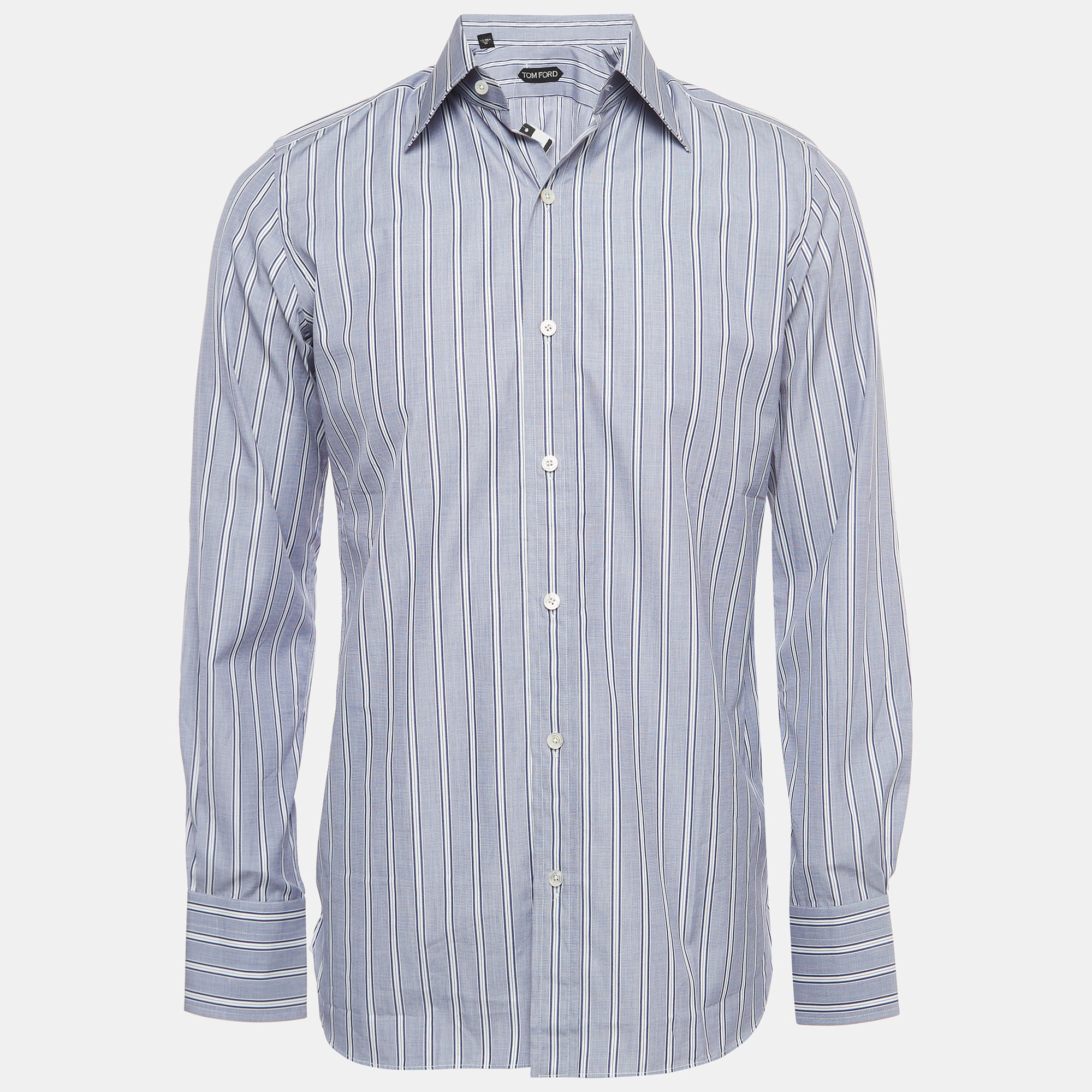 Tom Ford Navy Blue Striped Cotton Long Sleeve Shirt M