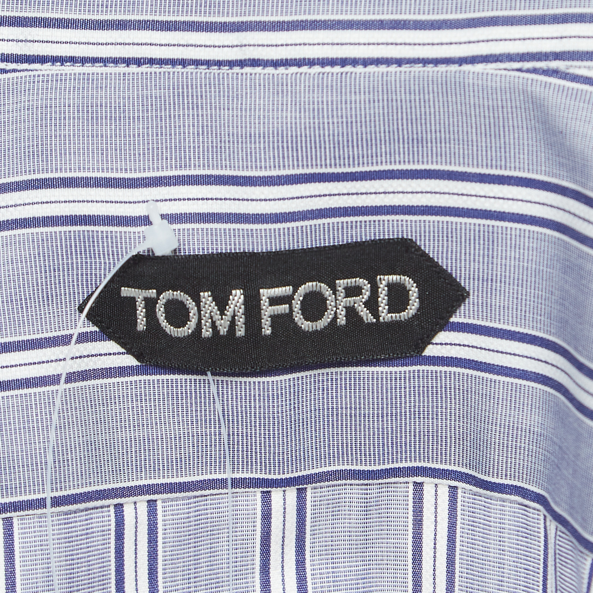 Tom Ford Navy Blue Striped Cotton Long Sleeve Shirt M