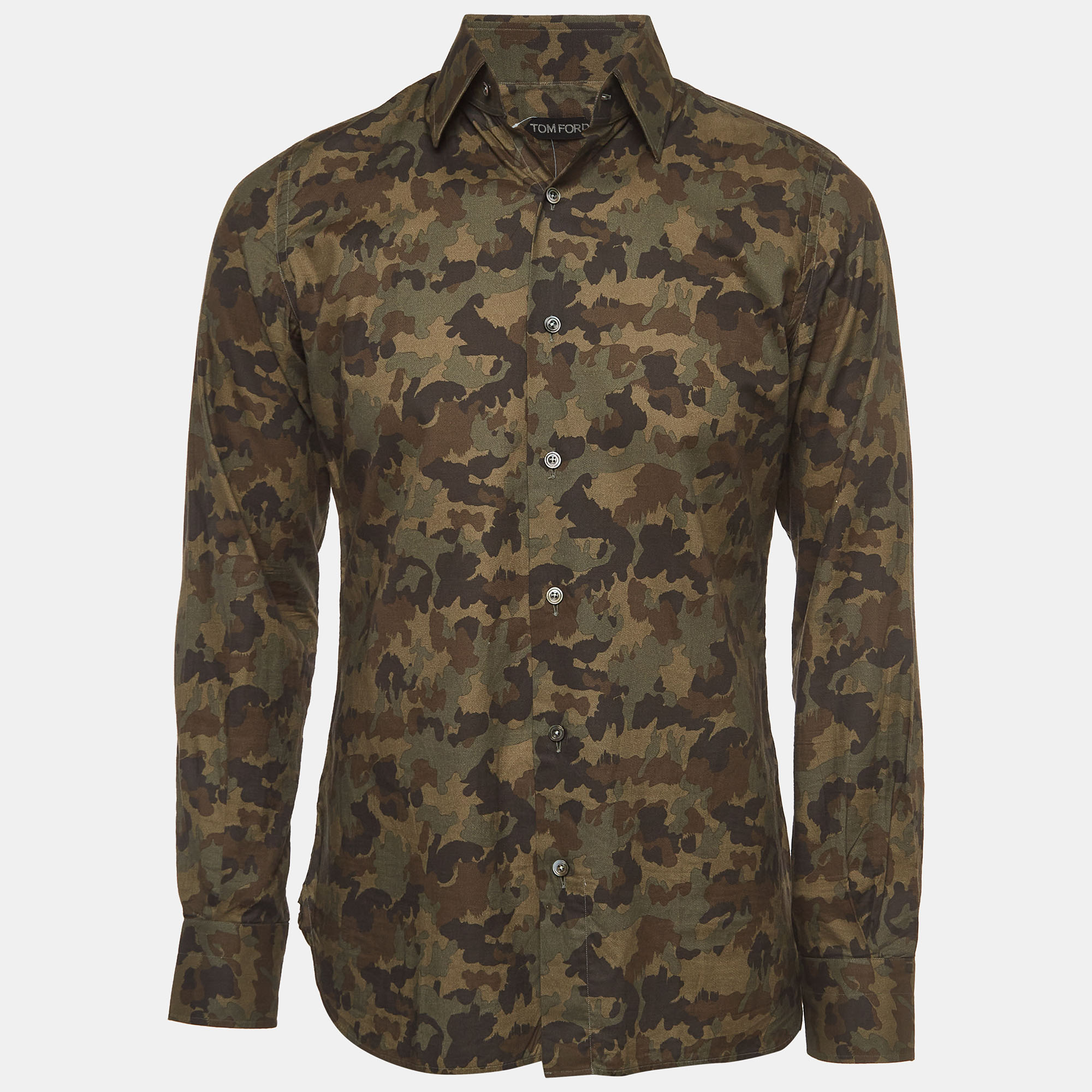 Tom Ford Green Camouflage Print Cotton Long Sleeve Shirt M