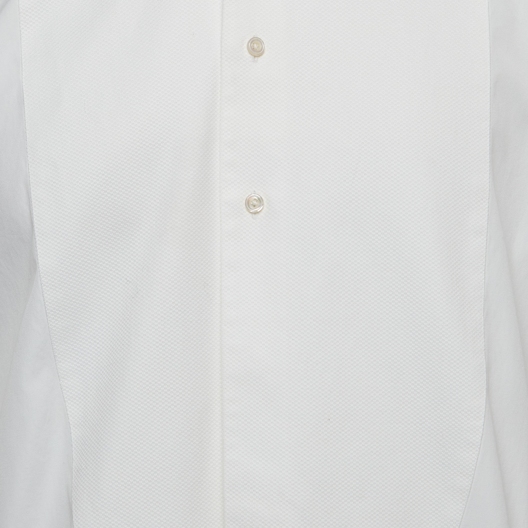 Tom Ford White Cotton Textured Paneled Long Sleeve Shirt M