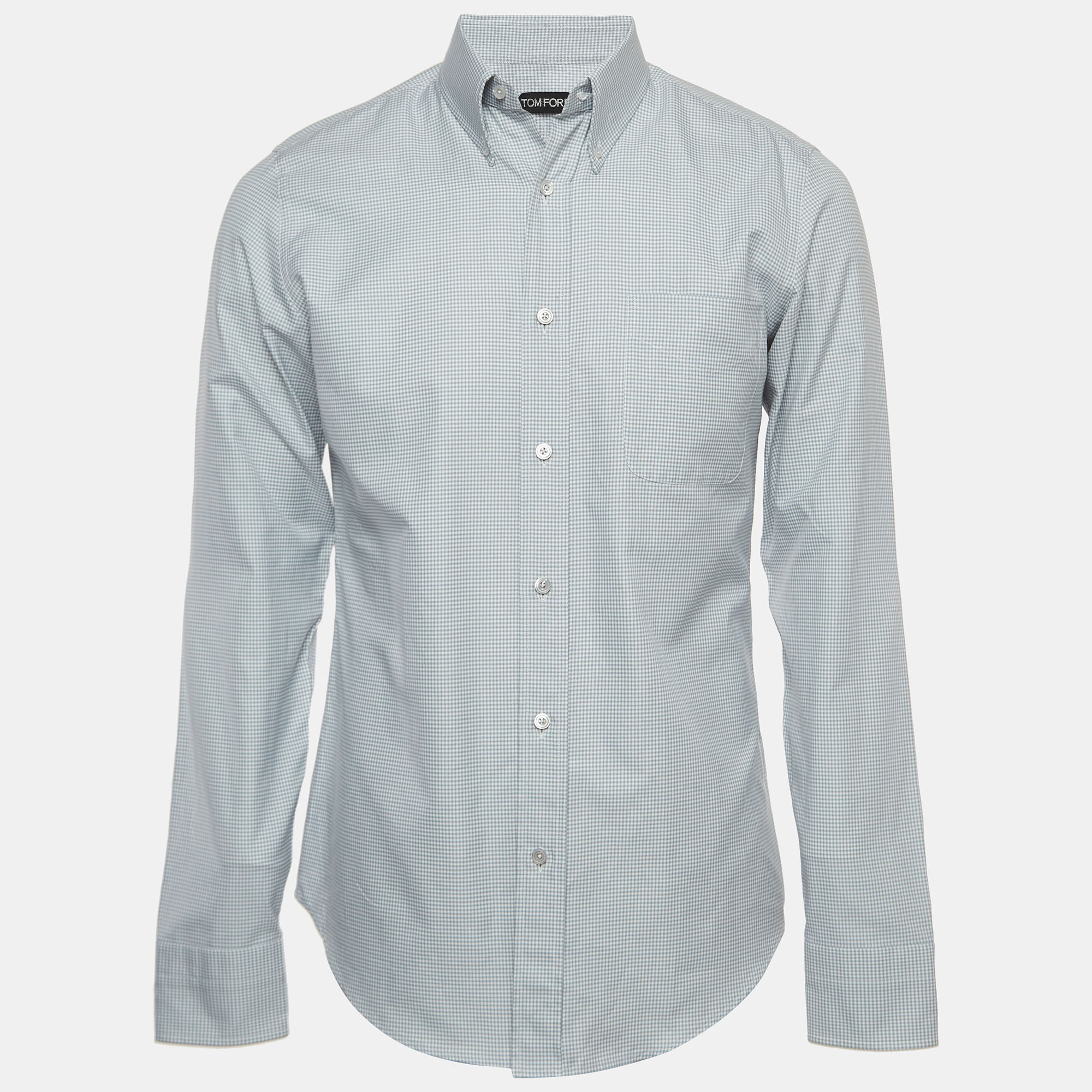 Tom Ford Grey Pin Checked Cotton Button Down Shirt M