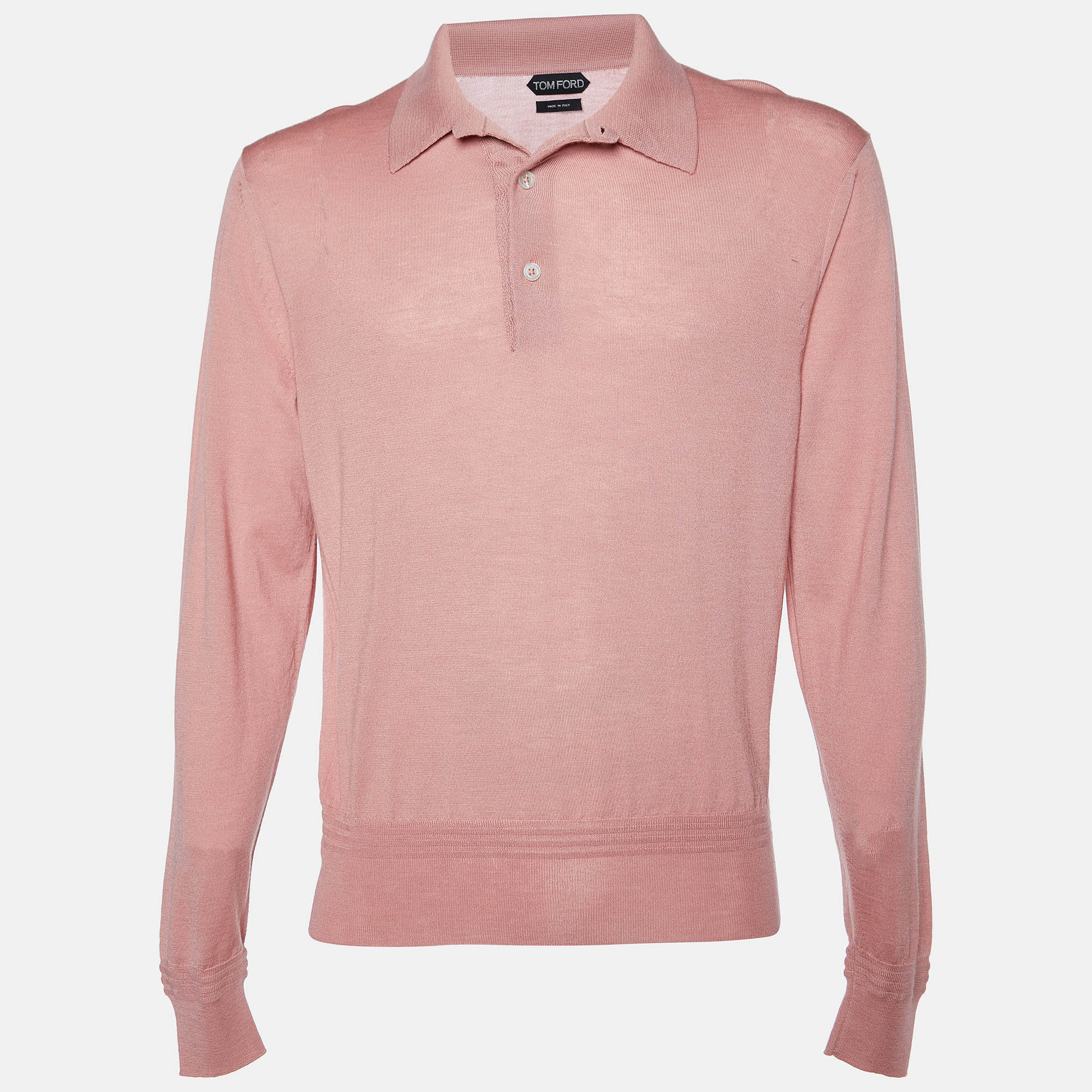 Tom ford light pink cashmere and silk polo long sleeve t-shirt xl