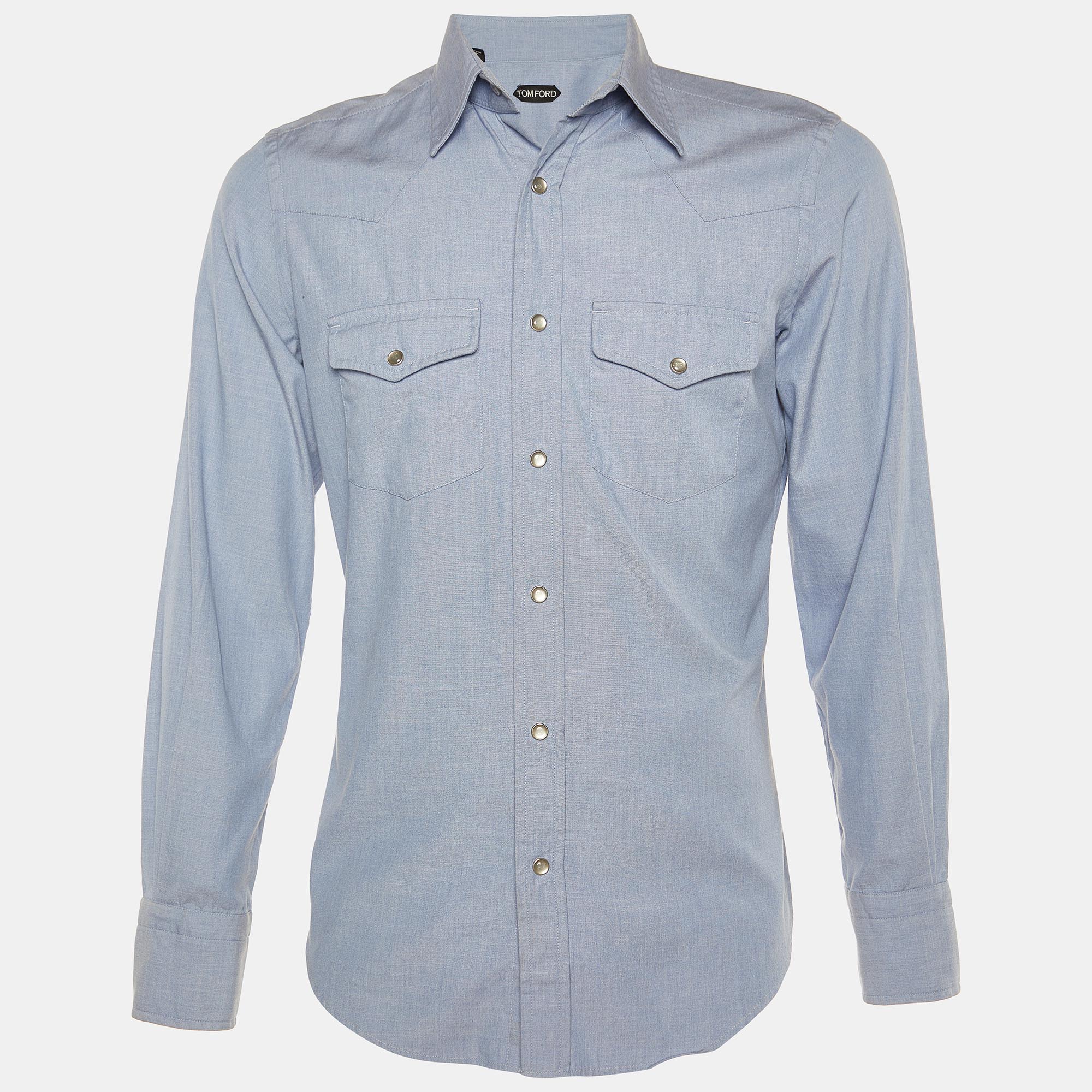 Tom ford blue cotton button front shirt m