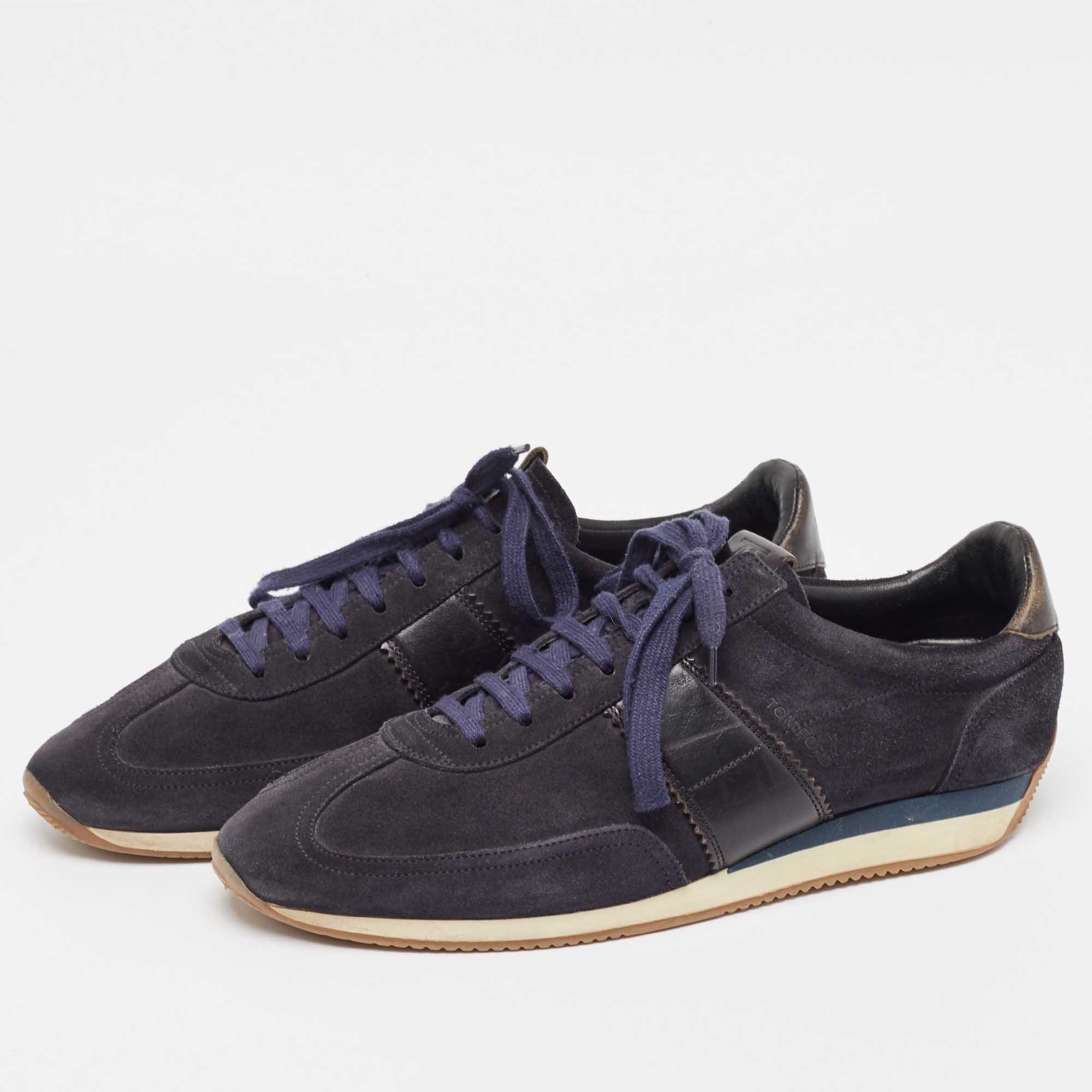 Tom Ford Navy Blue Suede And Leather Oxford Sneakers  Size 43