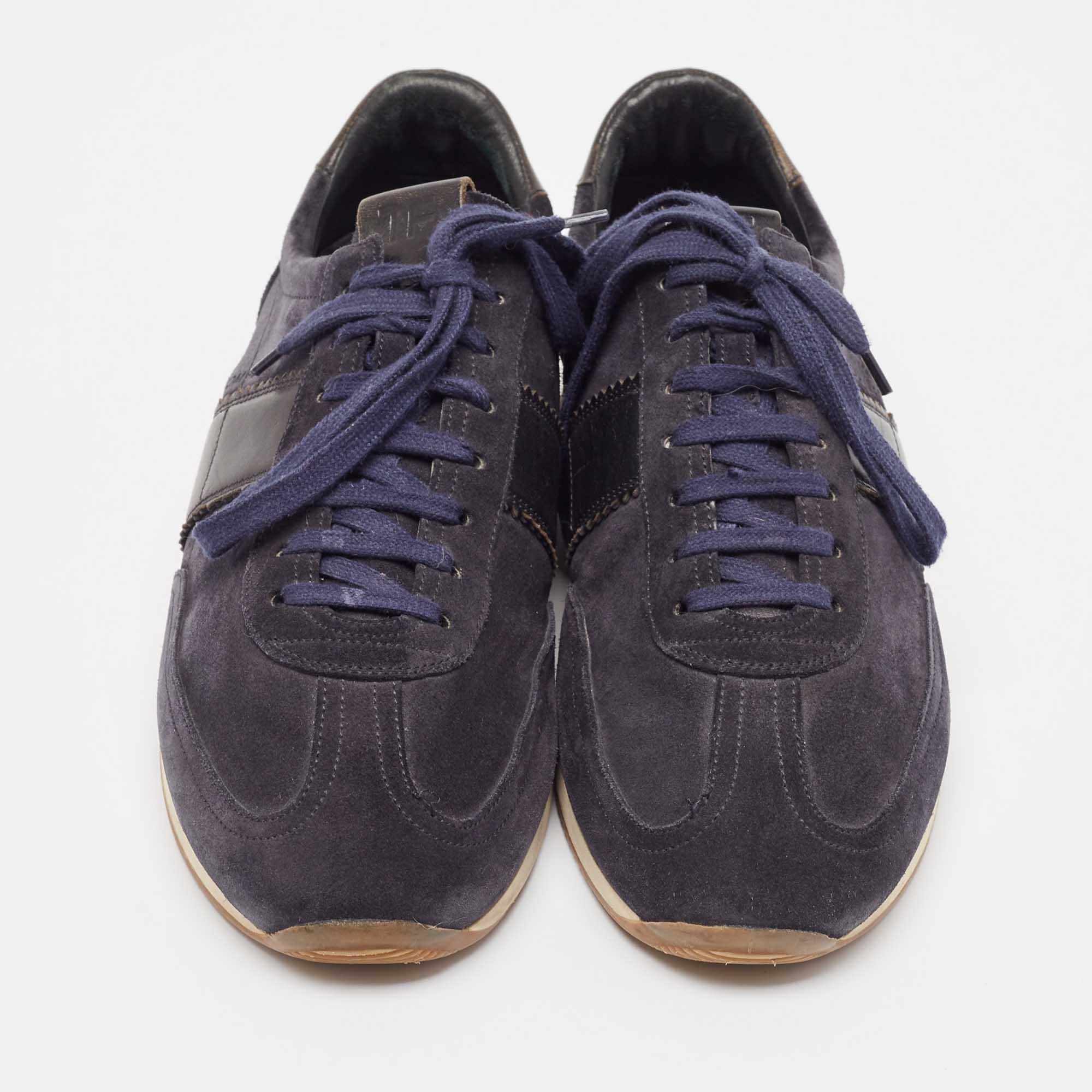 Tom Ford Navy Blue Suede And Leather Oxford Sneakers  Size 43