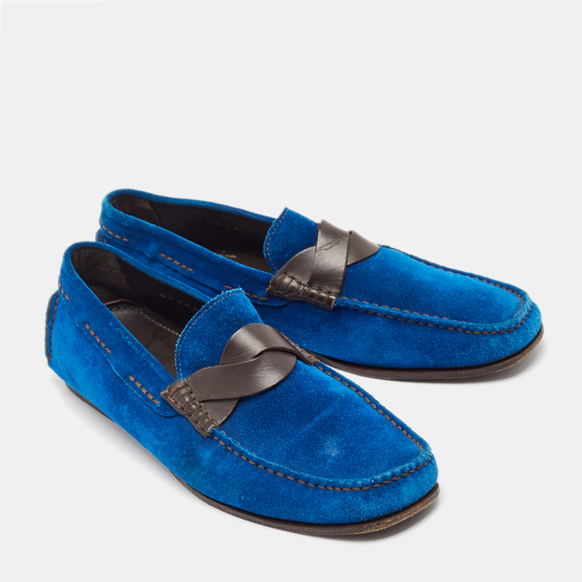 Tom Ford Blue/Brown Leather And Suede Loafers Size 42