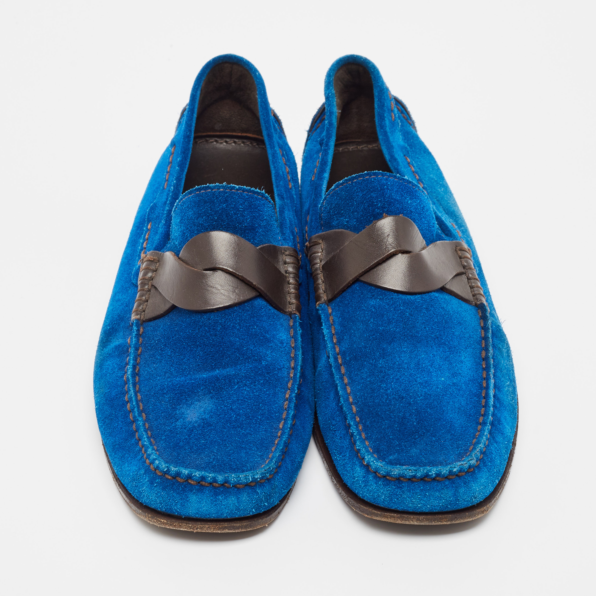 Tom Ford Blue/Brown Leather And Suede Loafers Size 42