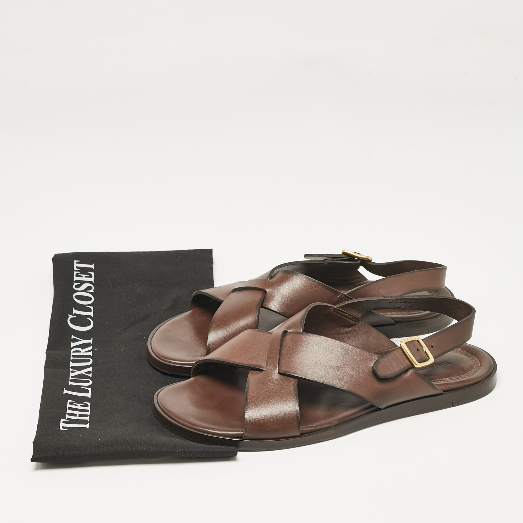 Tom Ford Dark Brown Leather Flat Sandals Size 43