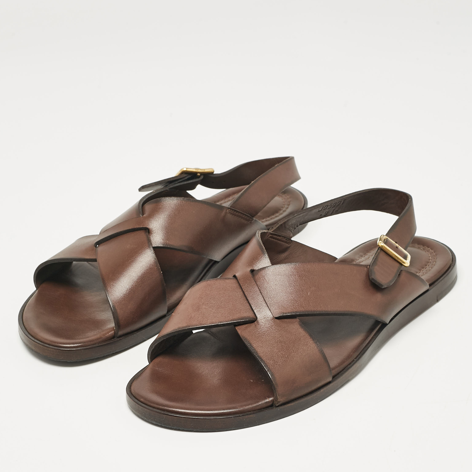 Tom Ford Dark Brown Leather Flat Sandals Size 43