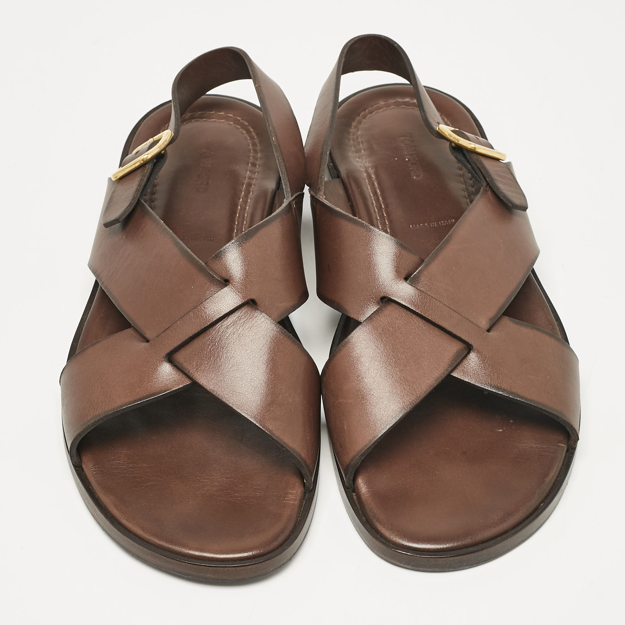 Tom Ford Dark Brown Leather Flat Sandals Size 43