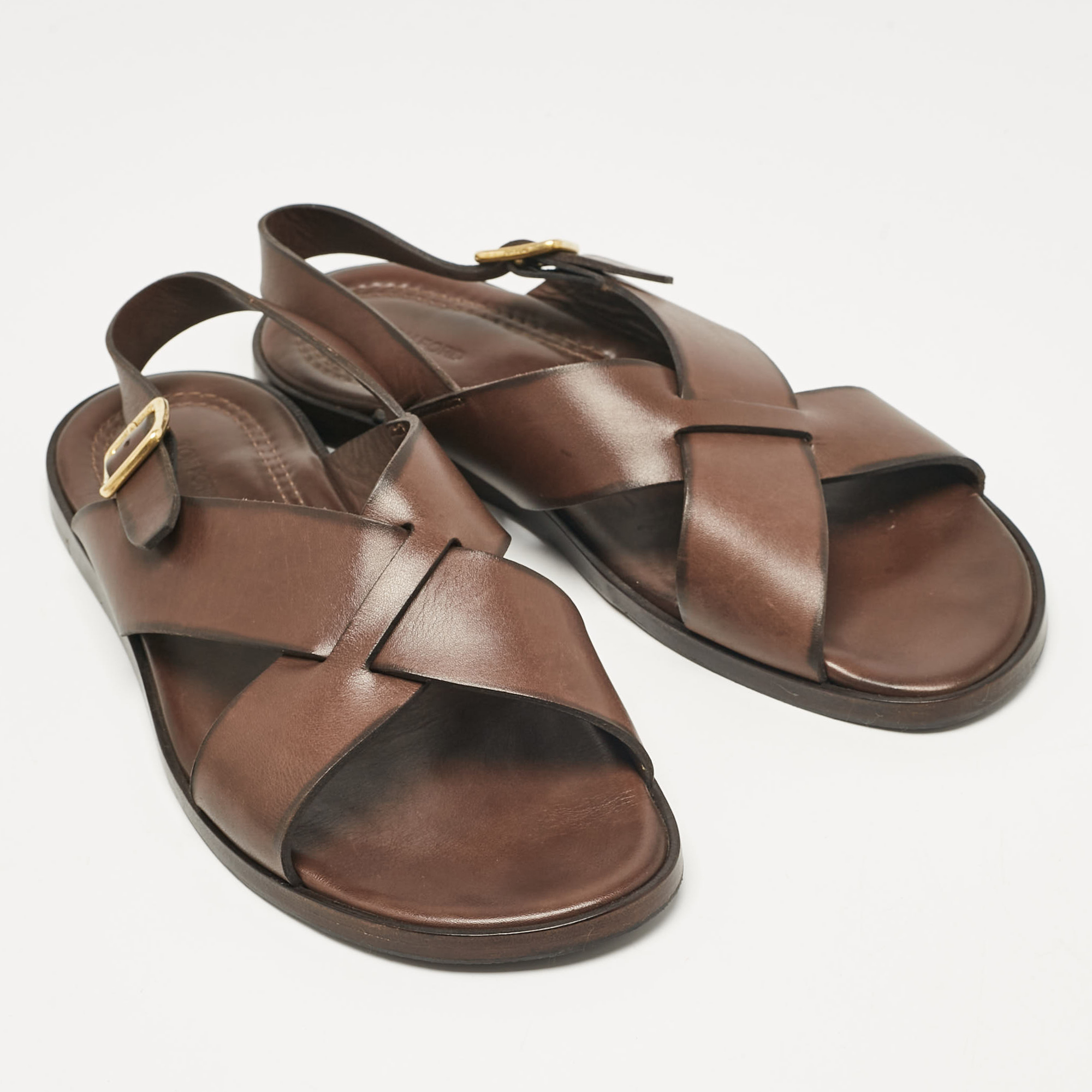 Tom Ford Dark Brown Leather Flat Sandals Size 43